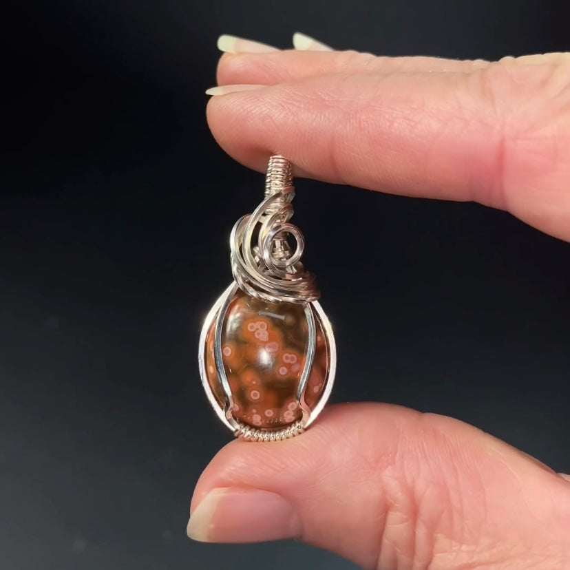 Ocean Jasper and Sterling Silver Wire Wrapped Pendant