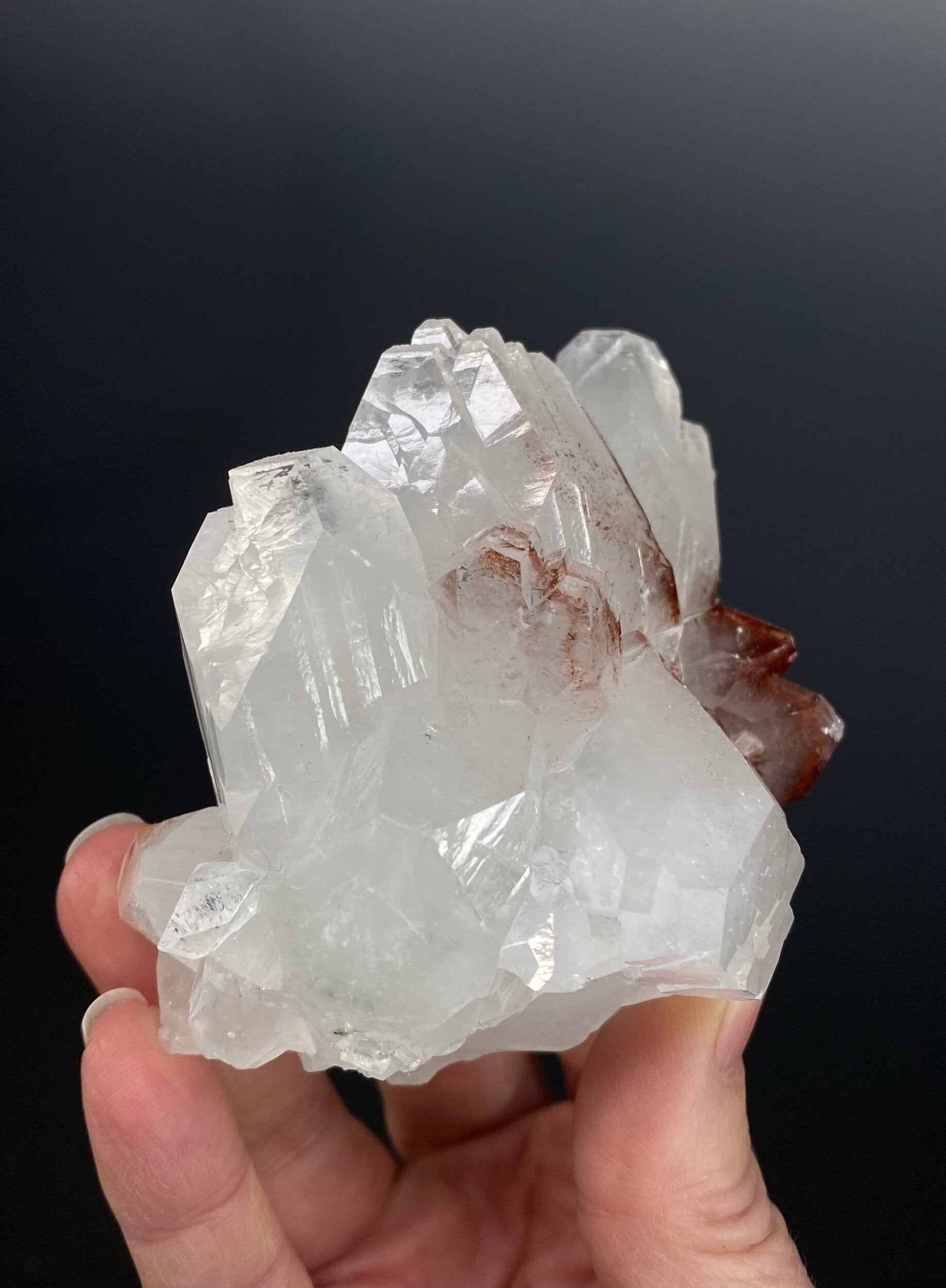 Clear Apophyllite Crystal Cluster with Hematite from Jalgaon, Maharashtra, India