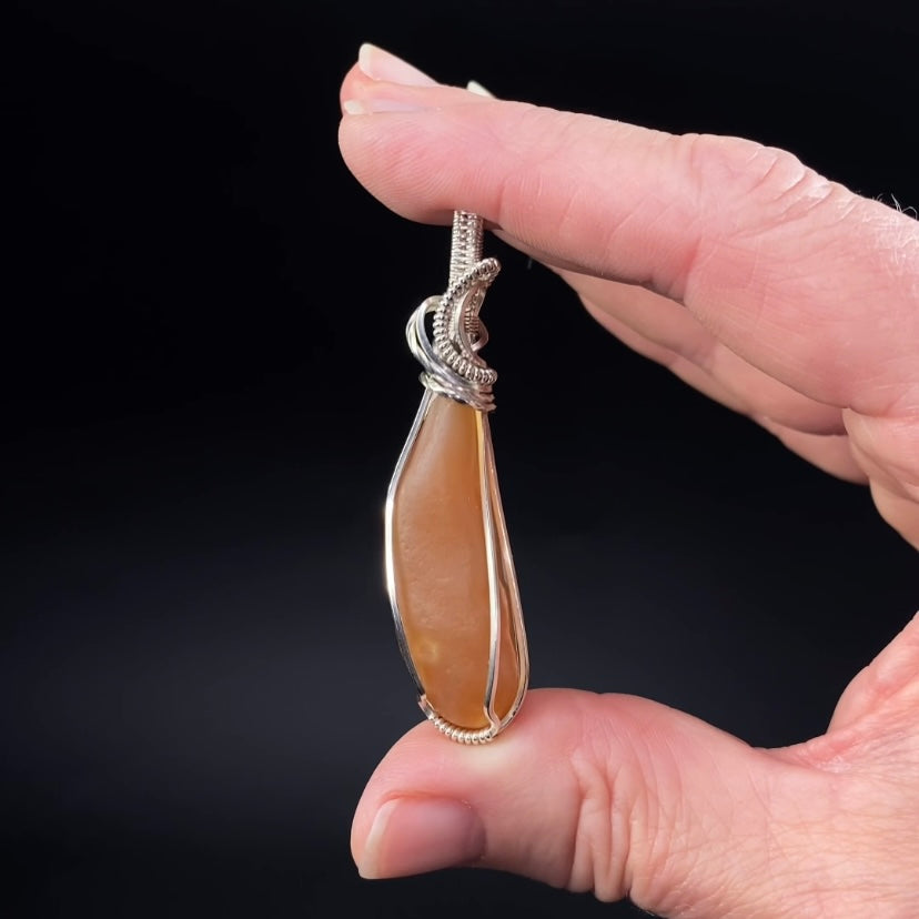 Gobi Desert Agate & Tarnish Resistant Argentium Silver Wire Wrapped Pendant