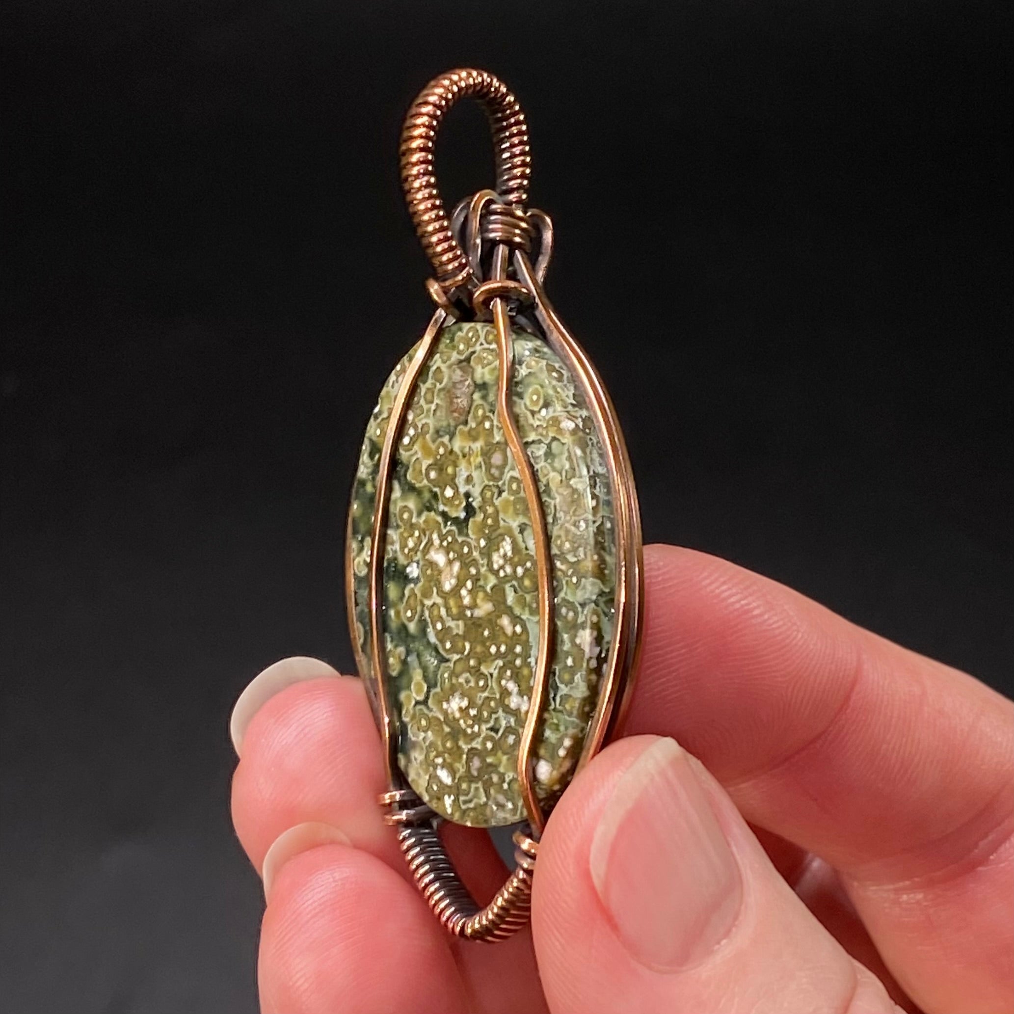 Ocean Jasper and Copper Wire Wrapped Pendant