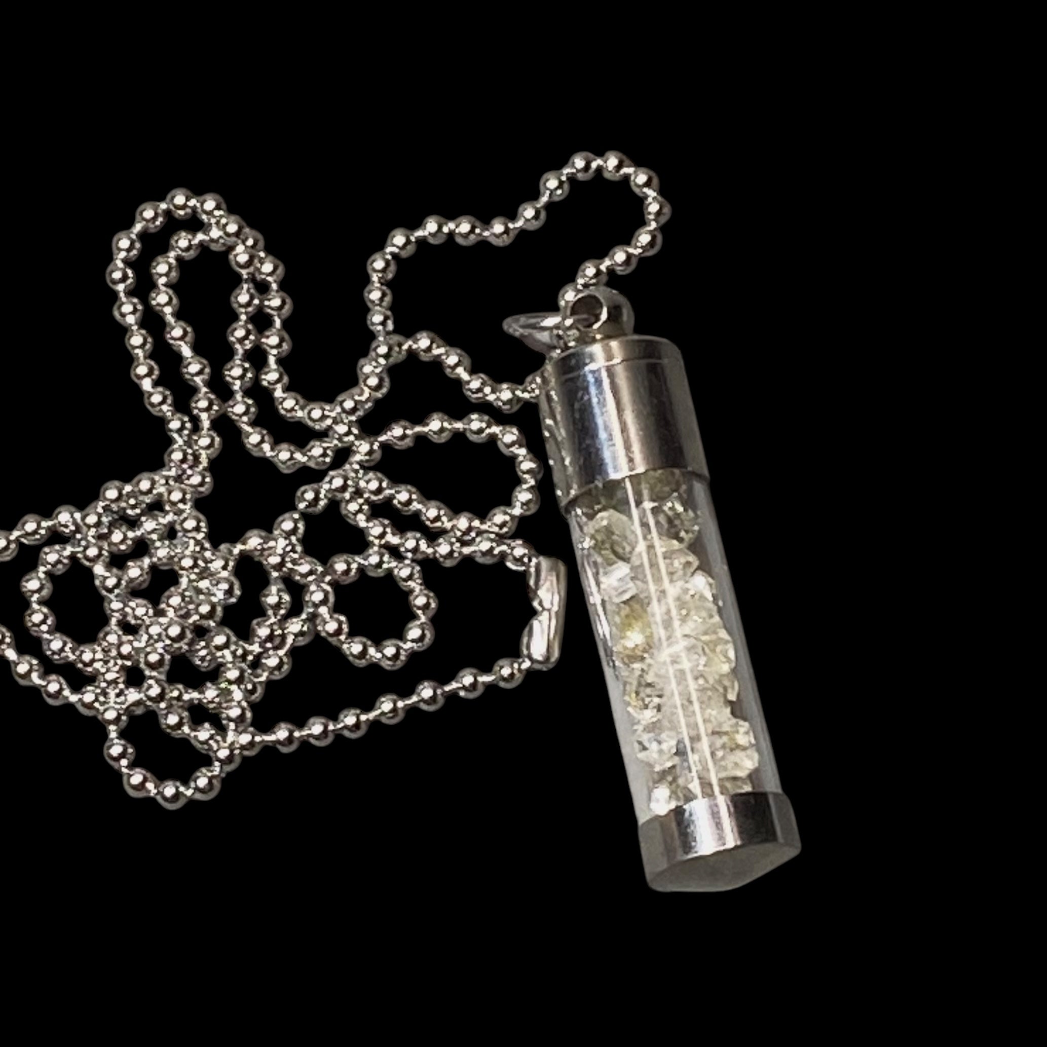 High Grade Fluorescent Double Terminated Petroleum Quartz Crystal Filled Pendant Necklace