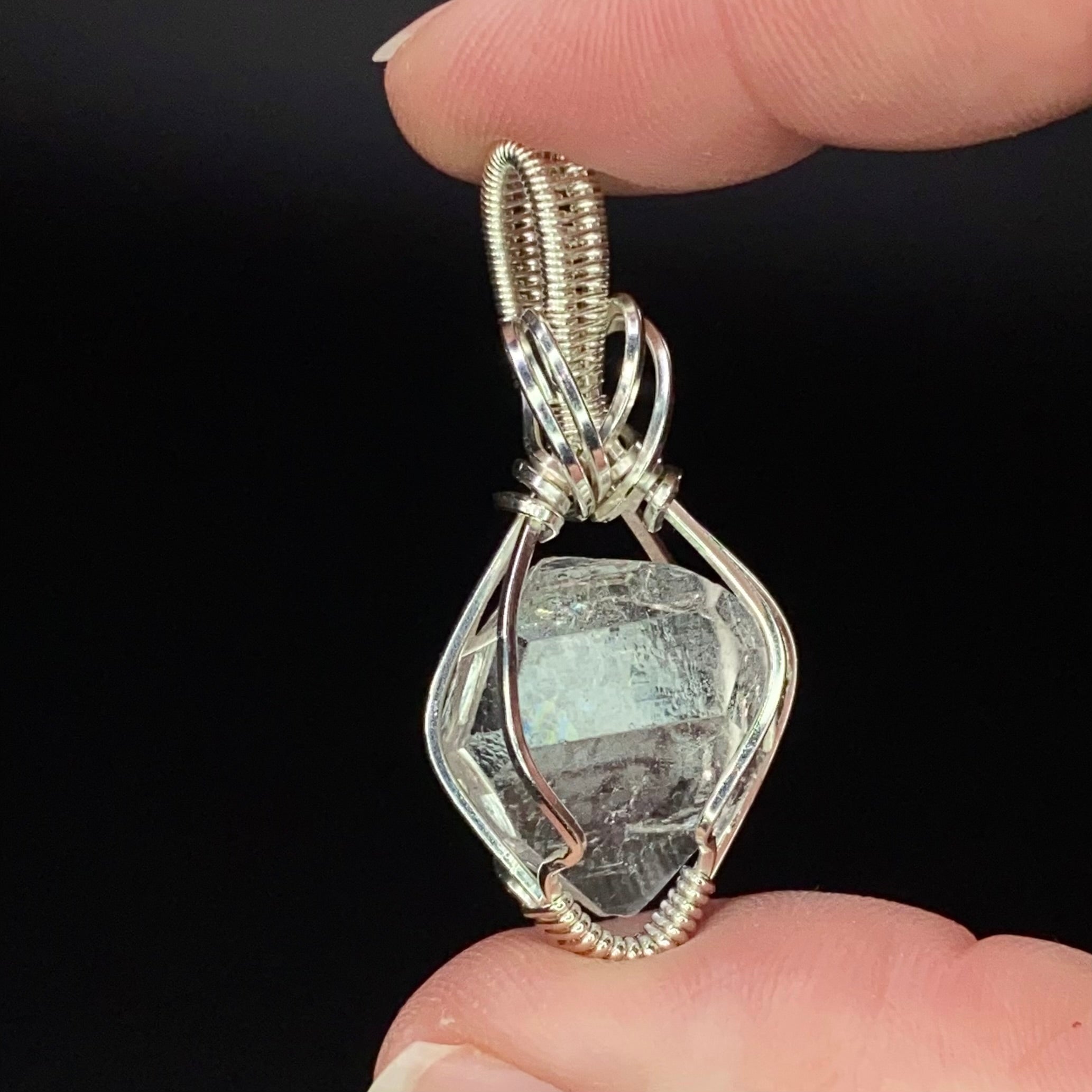 Raw Topaz Crystal & Sterling Silver Wire Wrapped Pendant