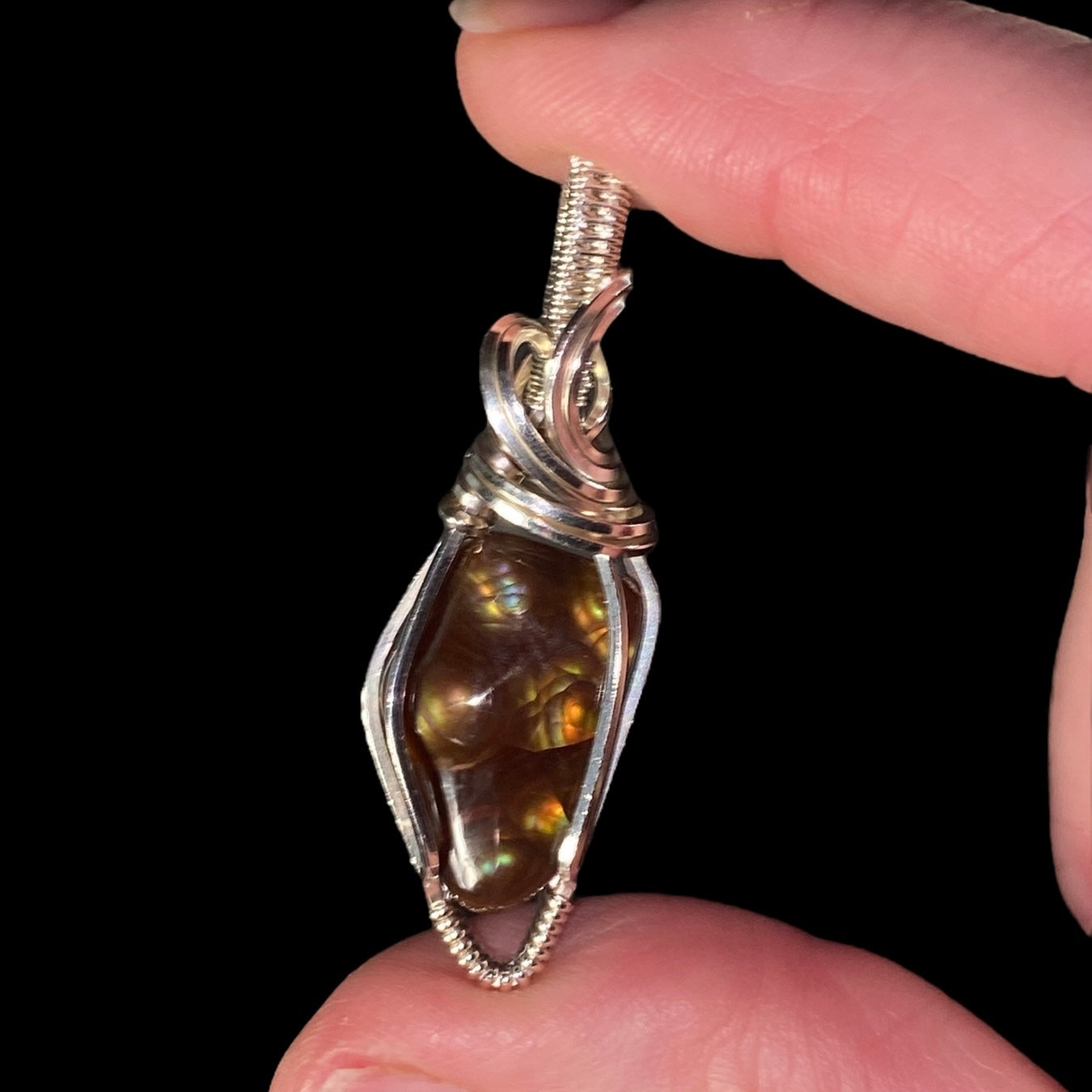 Mexican Fire Agate & Sterling Silver Wire Wrapped Pendant