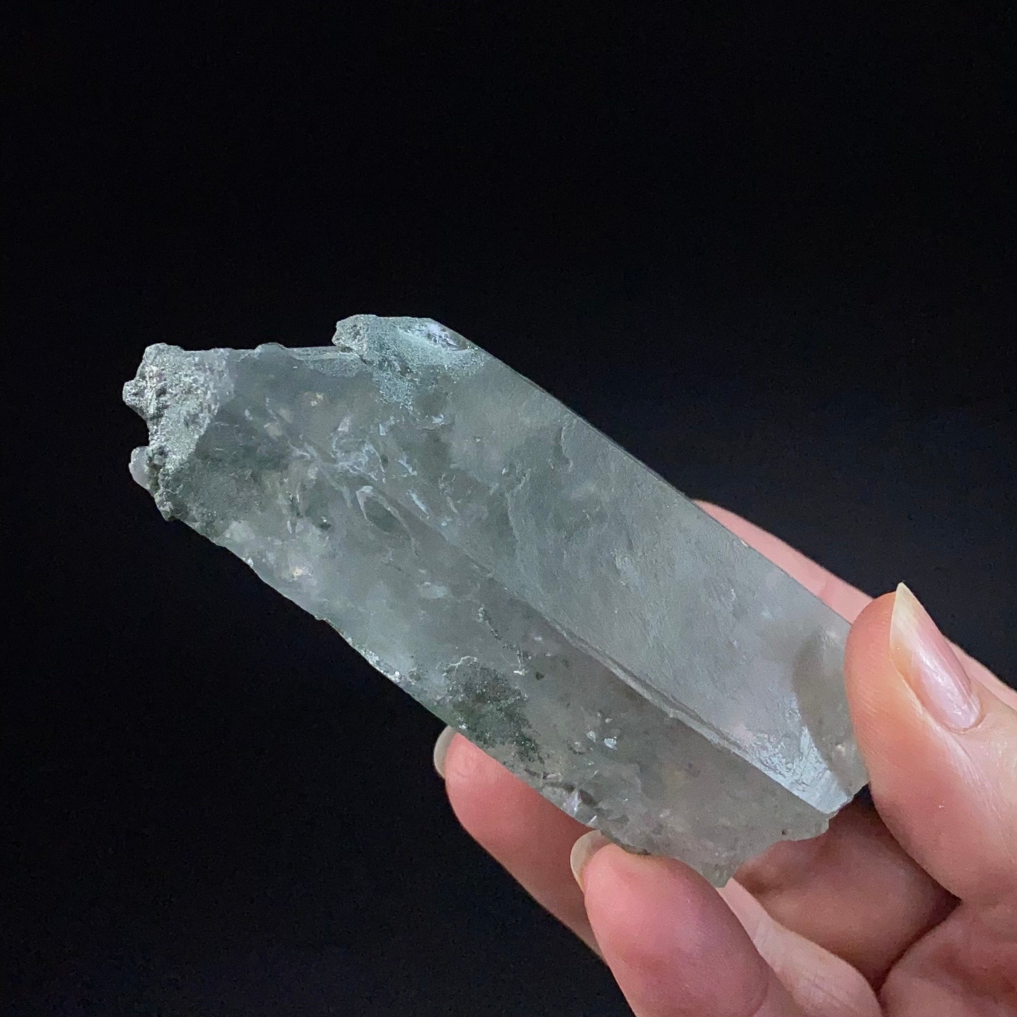 Quartz Crystal with Shimmering Natural Chlorite Surface Deposit