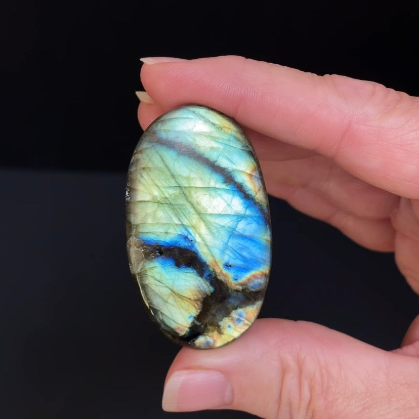 Blue Green Flash Labradorite Oval Shaped Cabochon