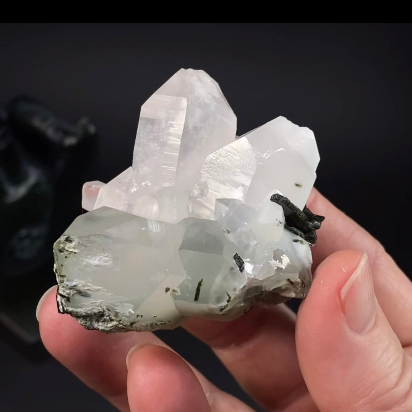 Quartz Crystal Cluster with Byssolite Inclusions & Dark Green Epidote