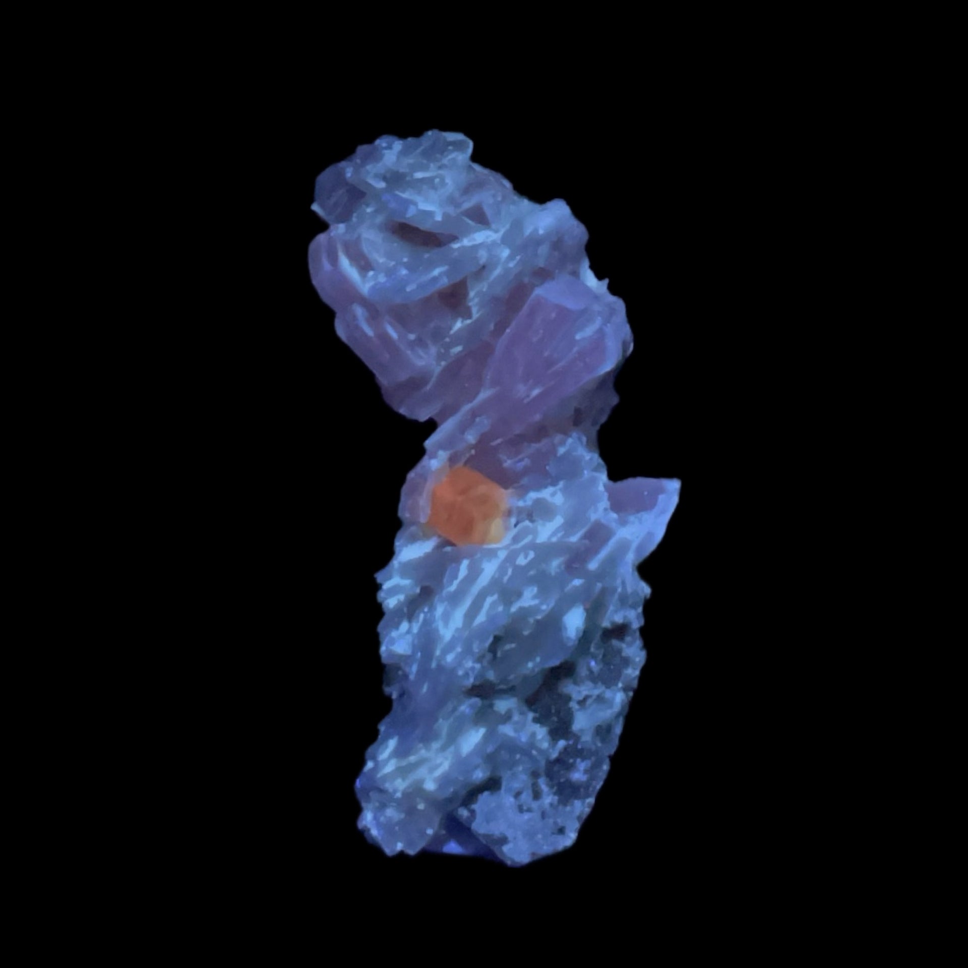 Blue Green Fluorescent Apatite Crystal with Lepidolite Mica and Clevelandite