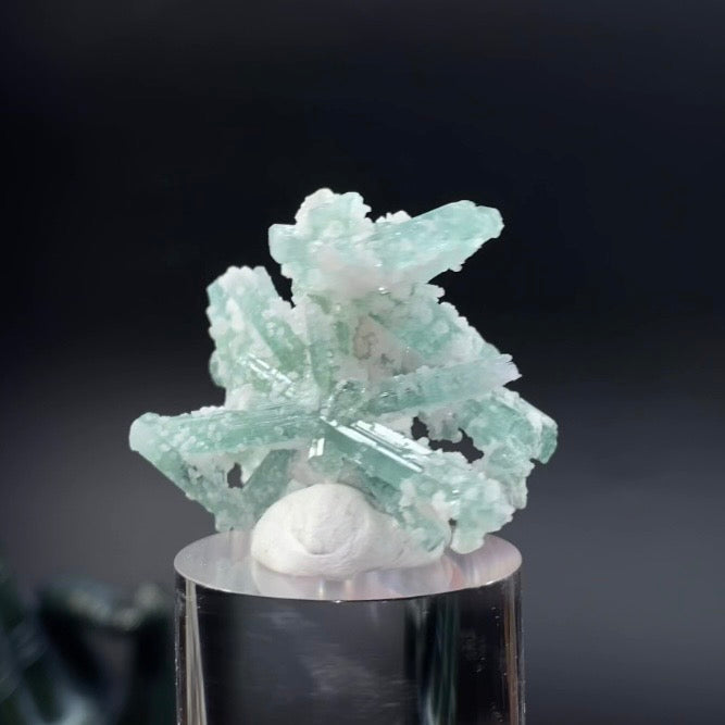 Radiating Green Tourmaline Crystals and Lepidolite - Pollucite Specimen