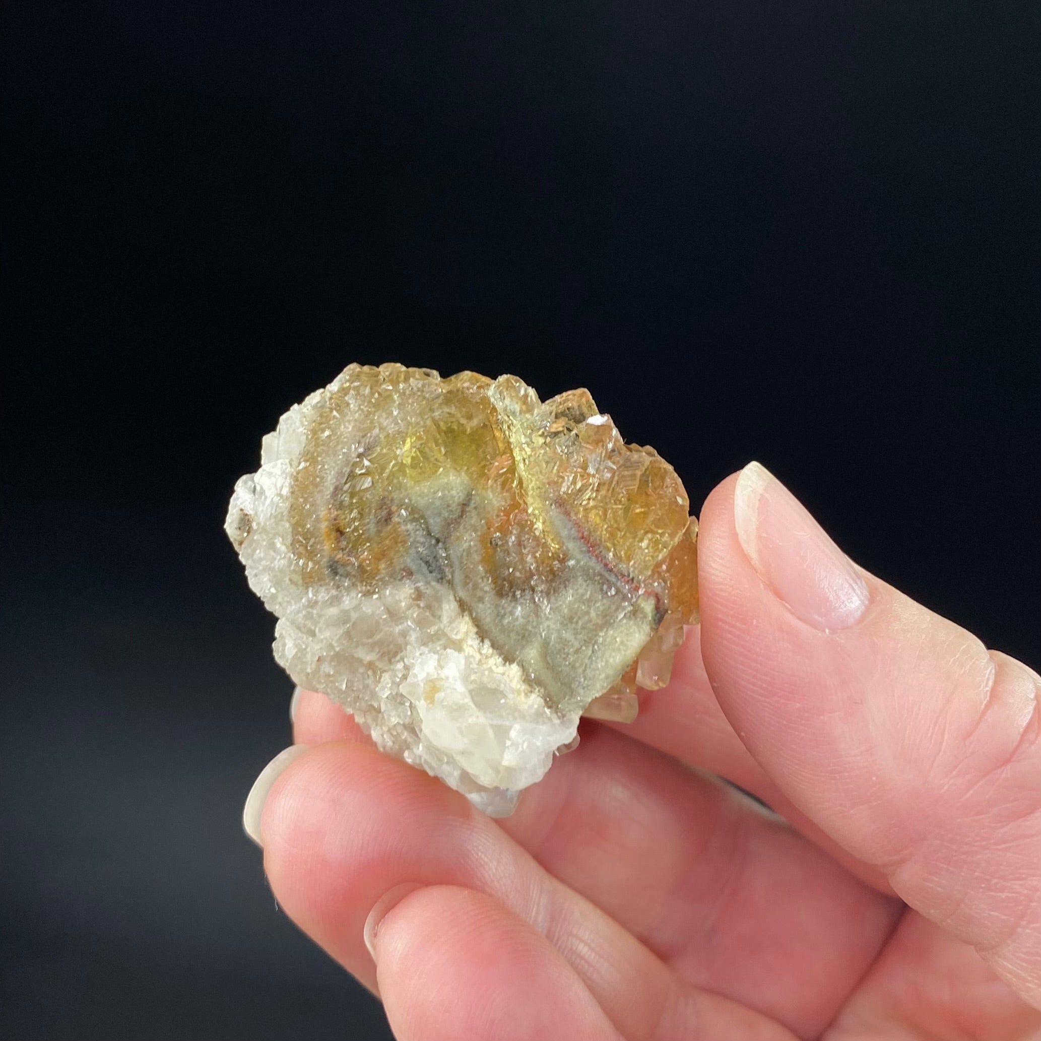 Yellow Moscona Fluorite Cluster with Calcite