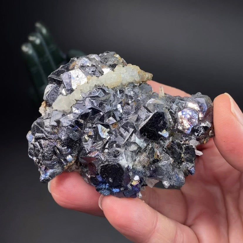 Galena Cluster with Calcite and Blue Iridescence from Trepça Mine Complex, Kosovo