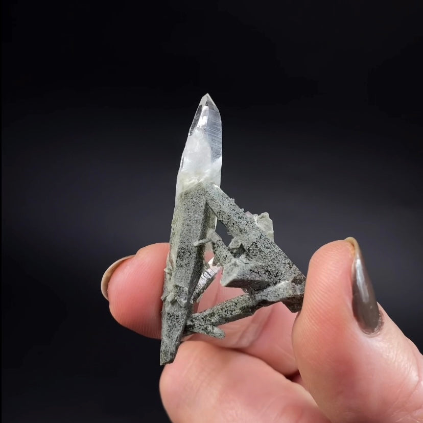 Himalayan Laser Chlorite Included Quartz Cluster from Ganesh Himal, Nepal
