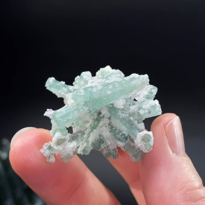 Radiating Green Tourmaline Crystals and Lepidolite - Pollucite Specimen