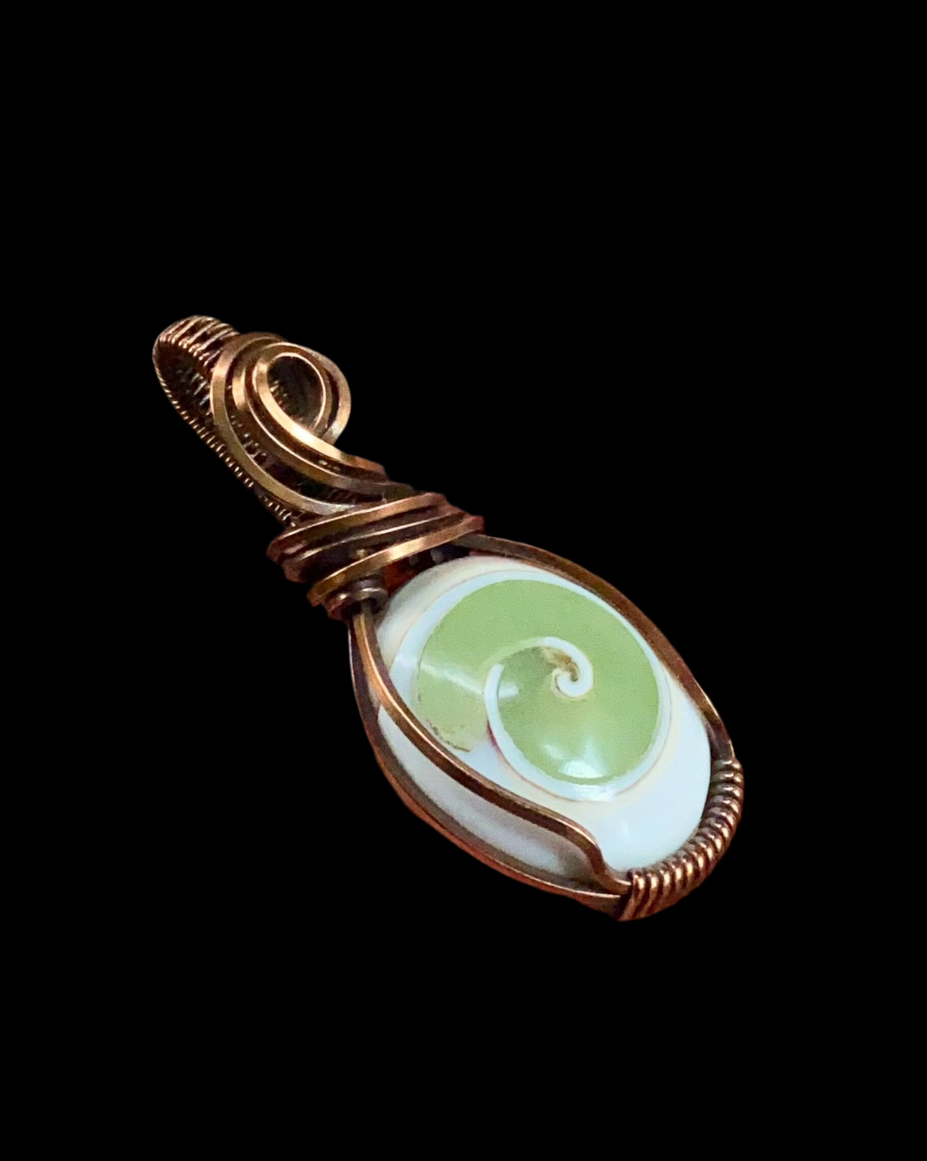 Phosphorescent Gastropod & Copper Wire Wrapped Pendant