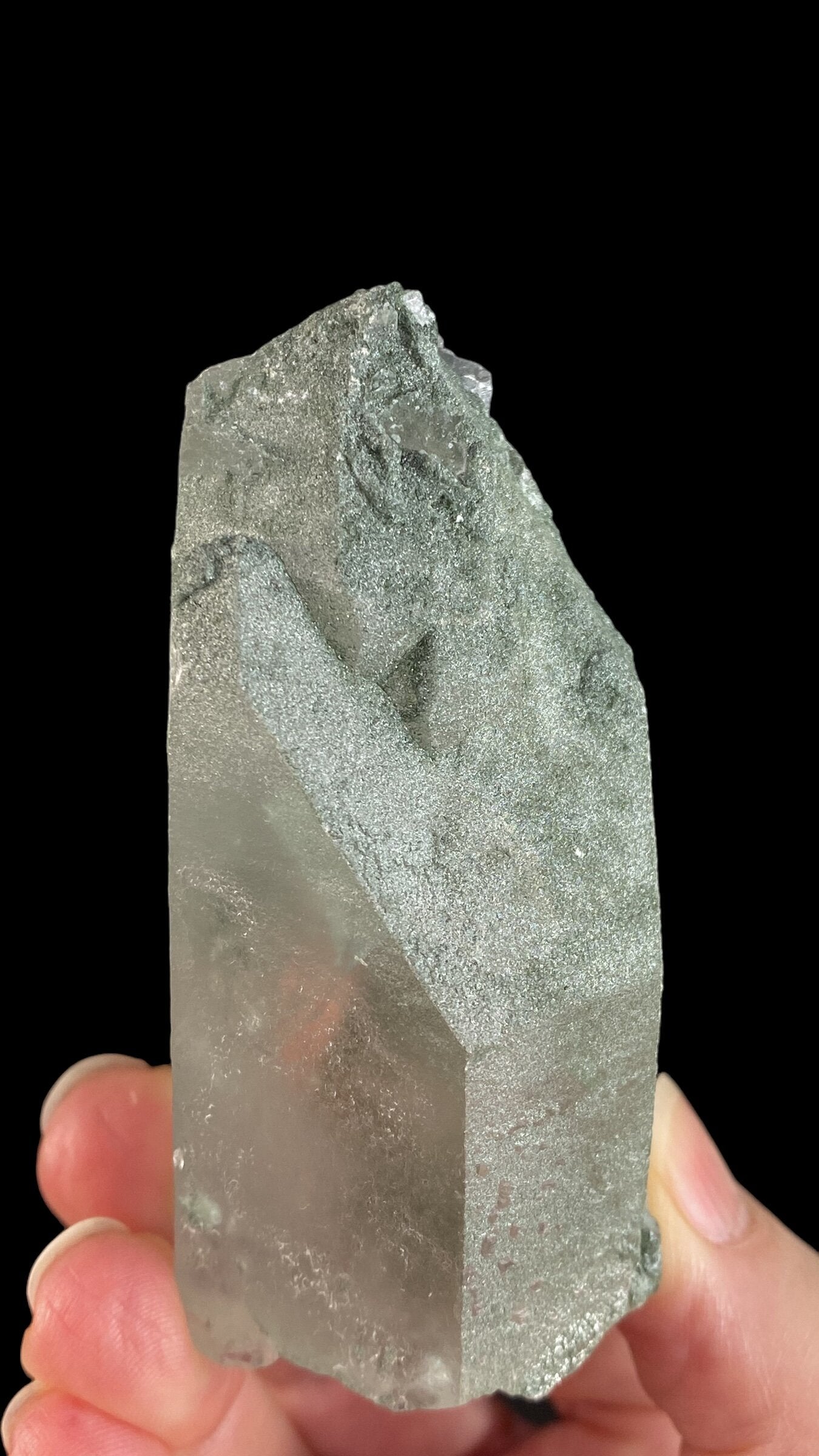 Quartz Crystal with Shimmering Natural Chlorite Surface Deposit