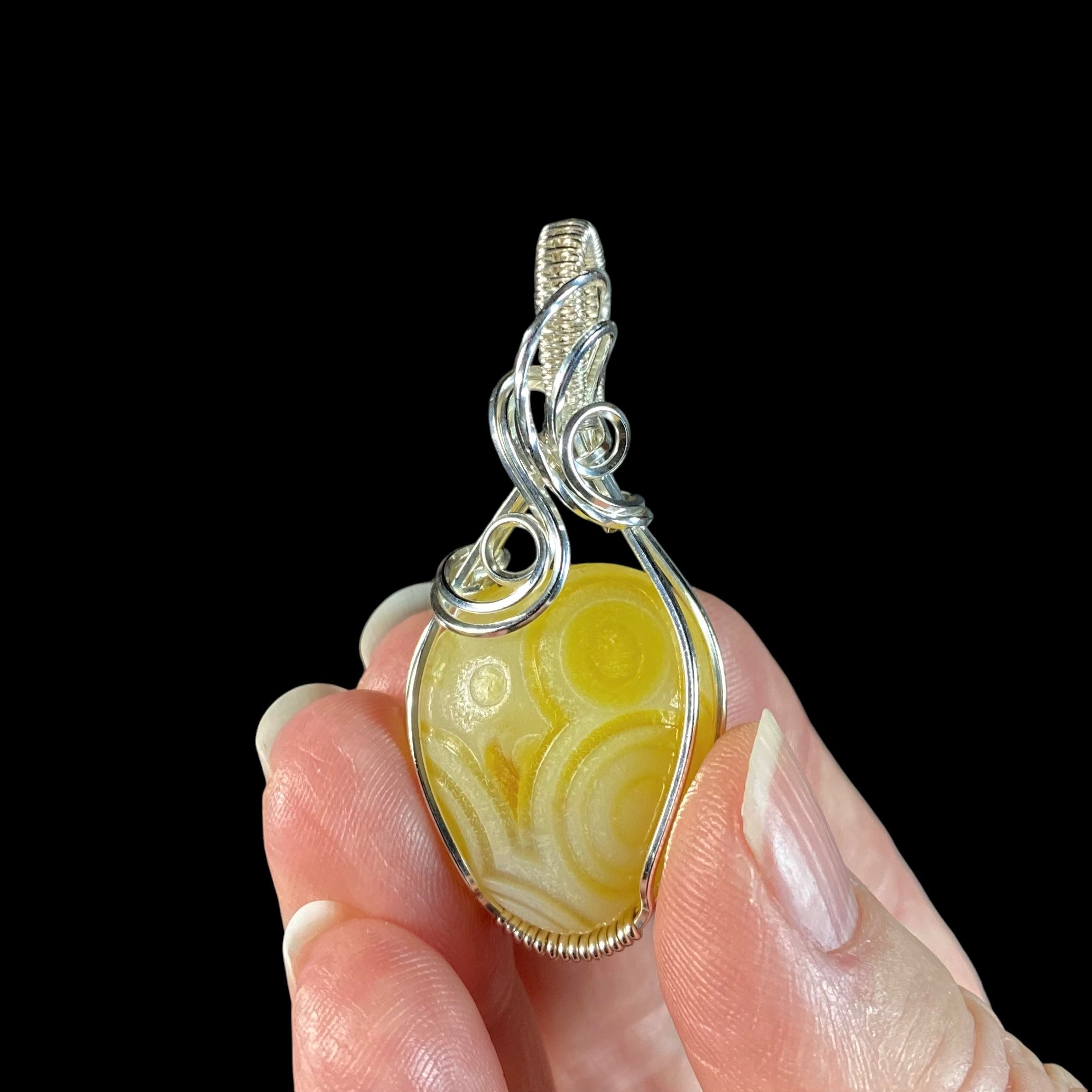 Gobi Desert Agate and Sterling Silver Wire Wrapped Pendant