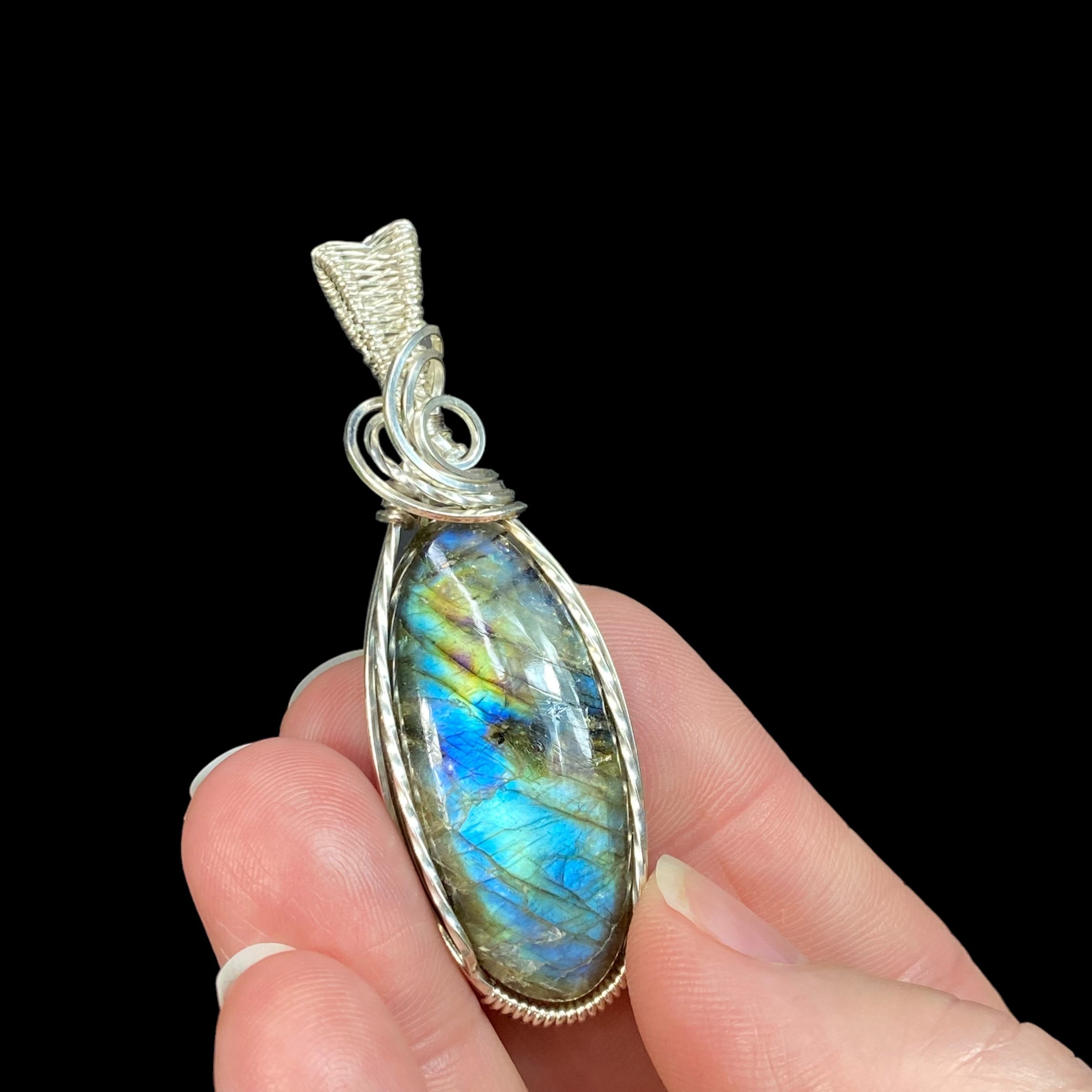 Labradorite & Sterling Silver Wire Wrapped Pendant - Natural Stone / Crystal Jewelry