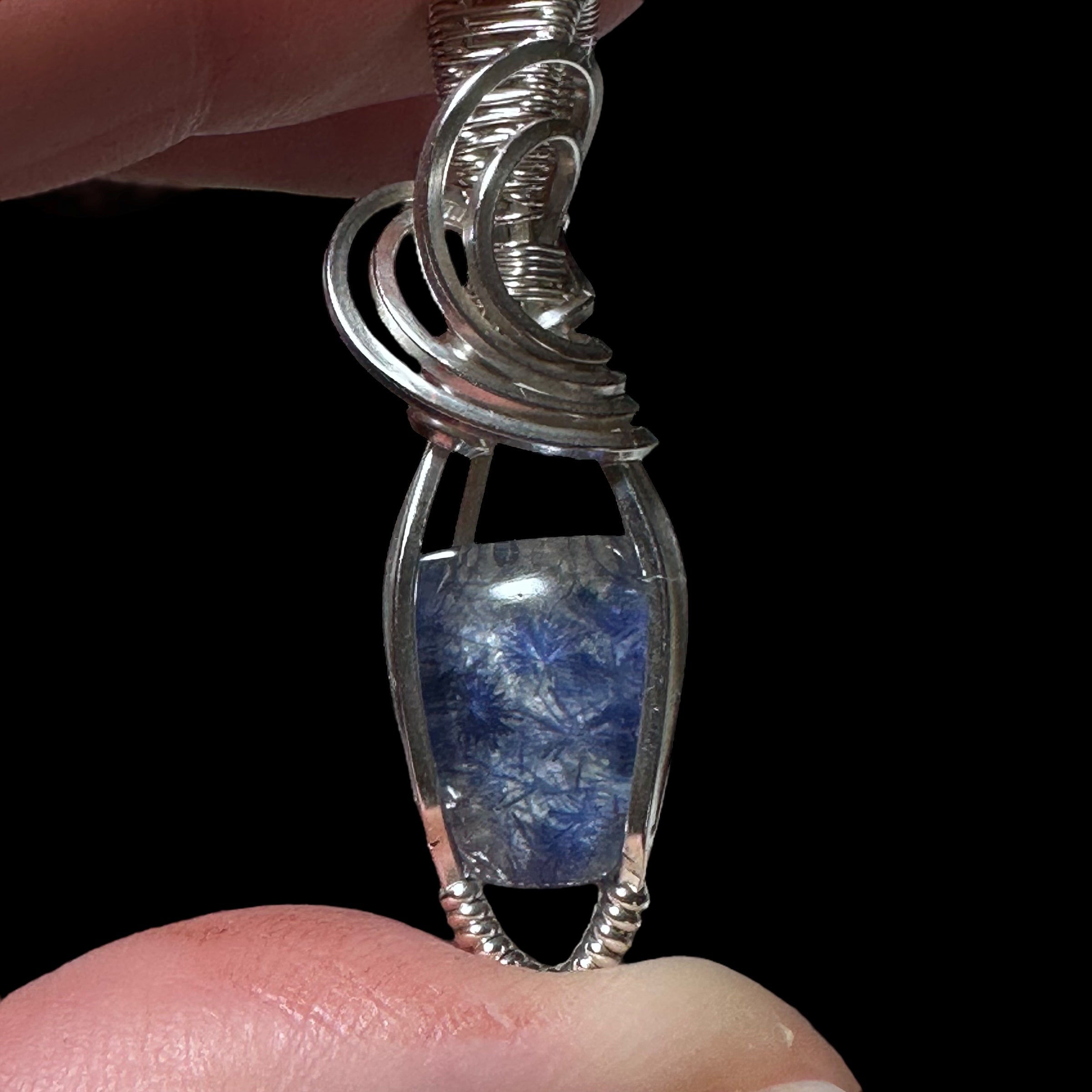 High Grade Dumortierite Included Quartz & Sterling Silver Handmade Wire Wrapped Pendant