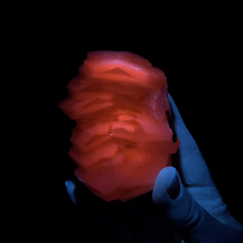 Fluorescent Hexagonal Sandwich Calcite Crystal Cluster