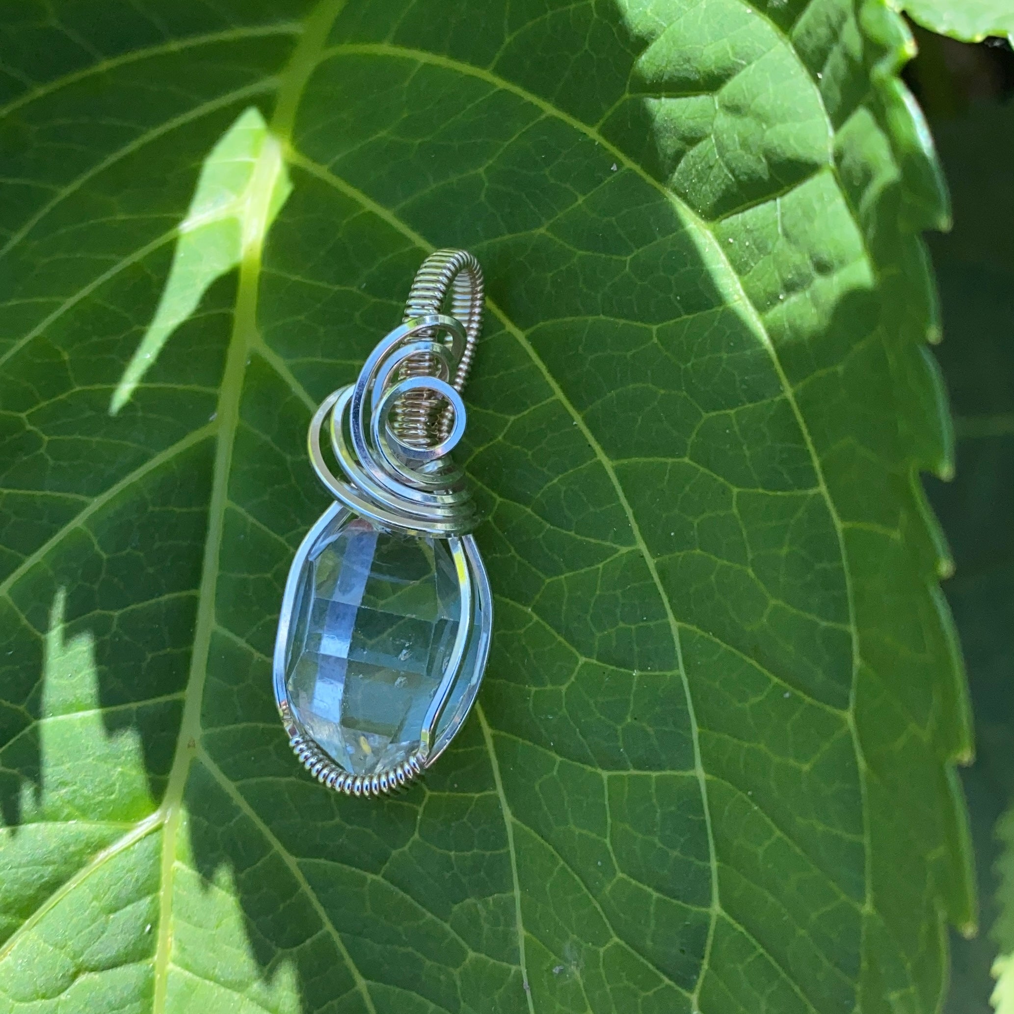 Herkimer Quartz with Phantoms & Sterling Silver Wire Wrapped Pendant