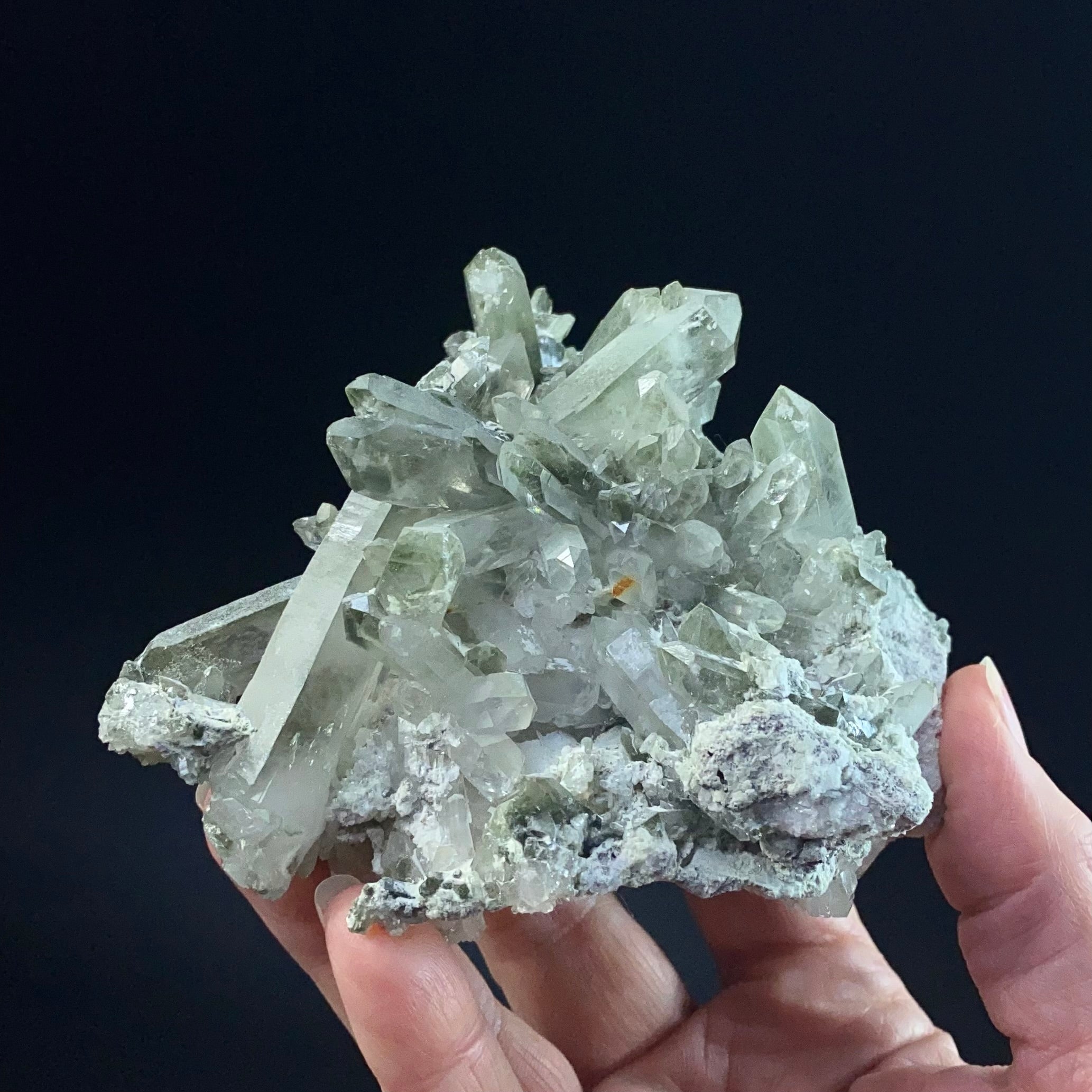 Chlorite Included Quartz Crystal Cluster
