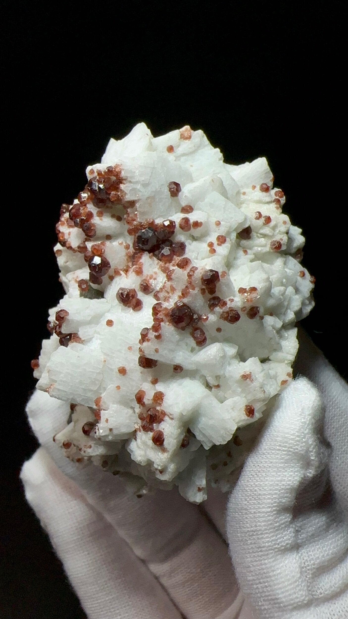 Reddish Orange Garnets on Albite Matrix with Mica and Quartz