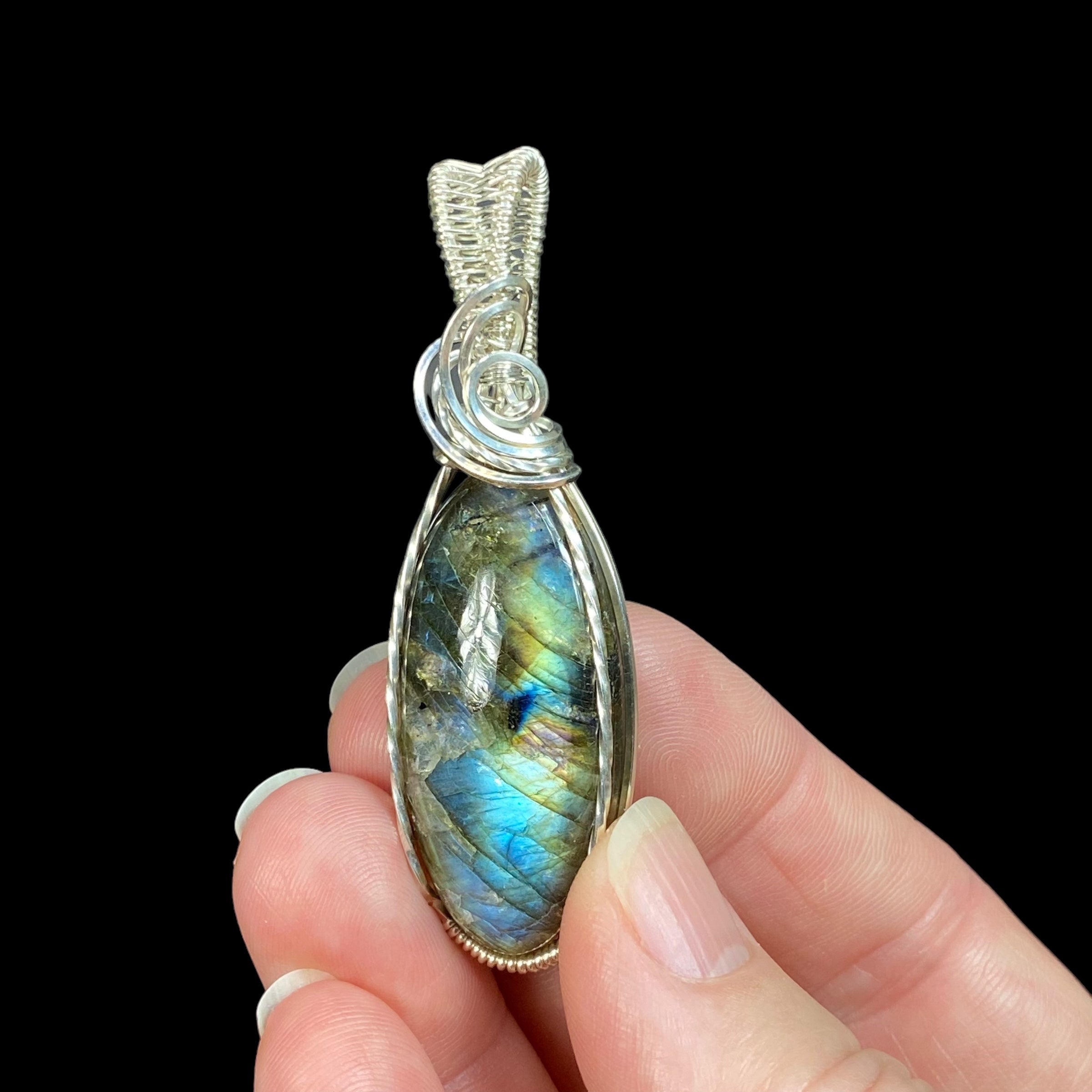 Labradorite & Sterling Silver Wire Wrapped Pendant - Natural Stone / Crystal Jewelry