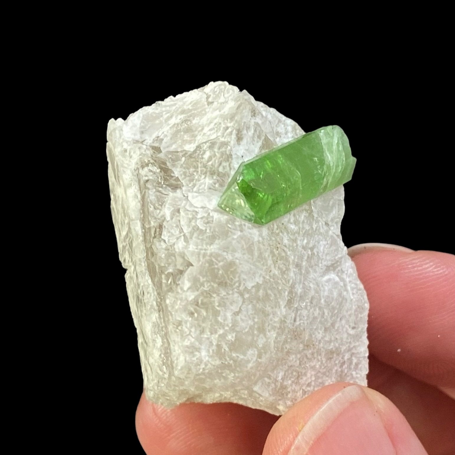 Green Elbaite Tourmaline on Pollucite Matrix