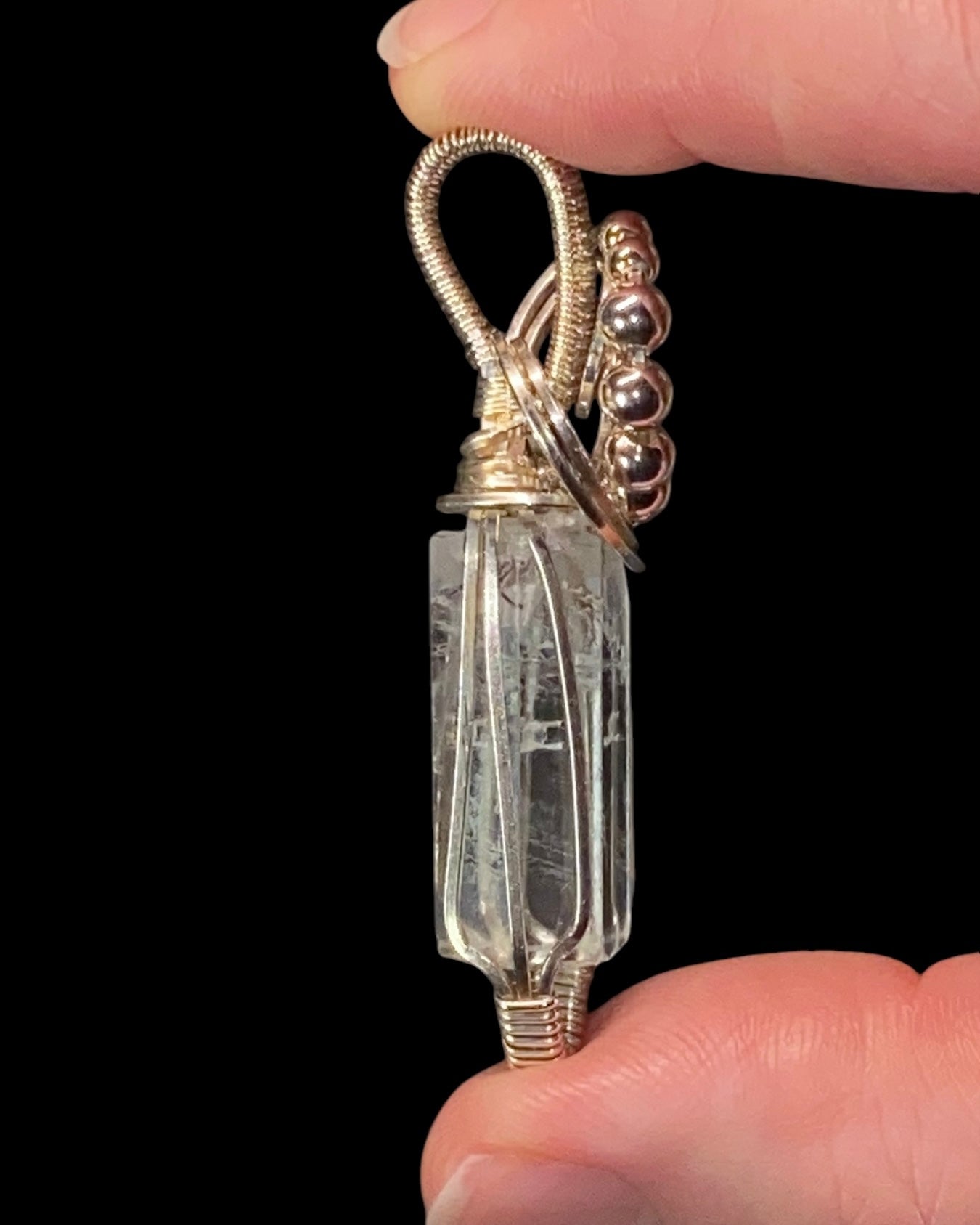 Aquamarine Crystal & Sterling Silver Handmade Wire Wrapped Pendant