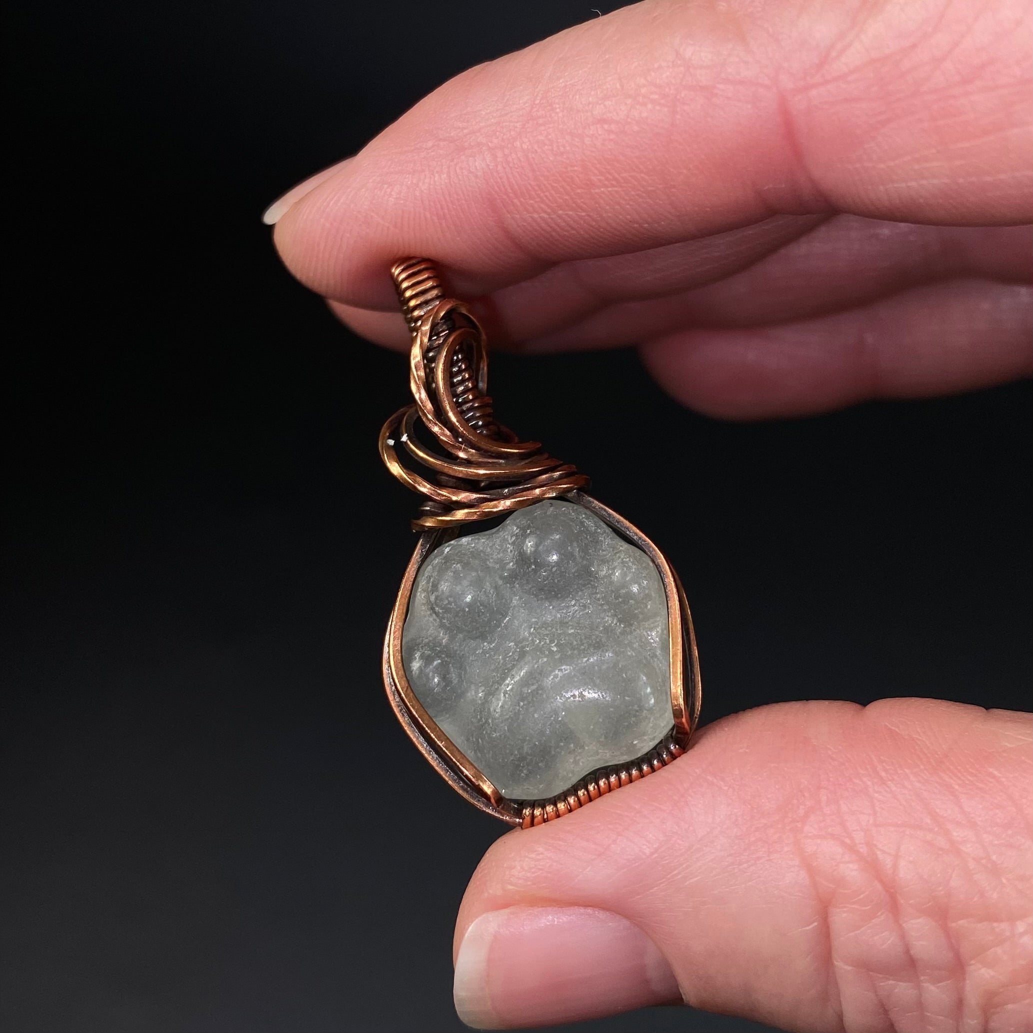 Green Fluorite Dog Paw Cabochon and Copper Wire Wrapped Pendant