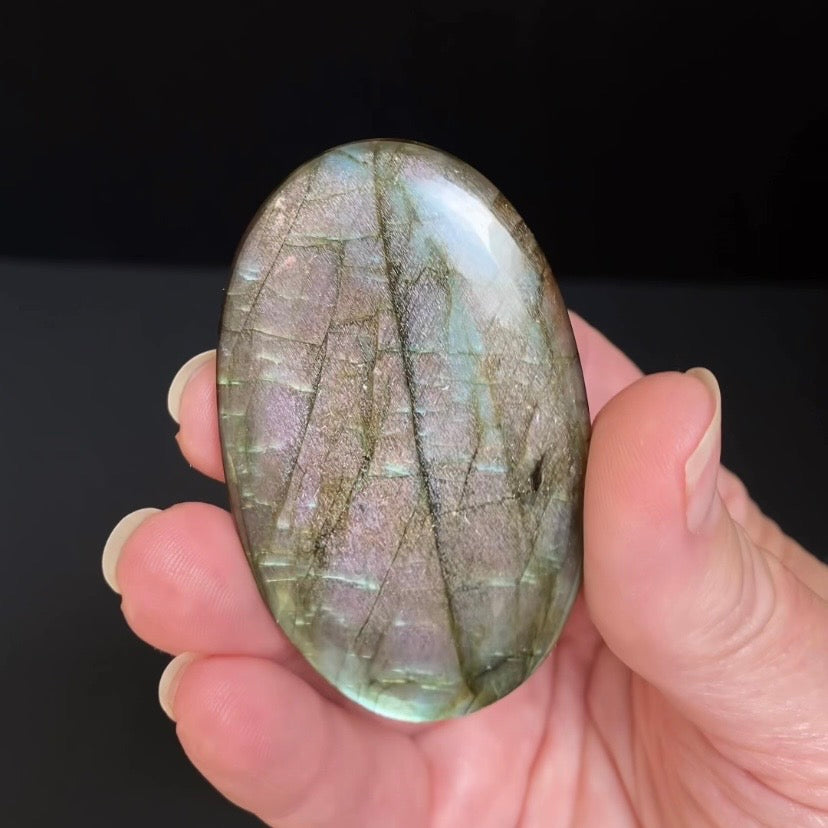 Blue Green Flash & Purple Sparkle Labradorite Oval Shaped Cabochon