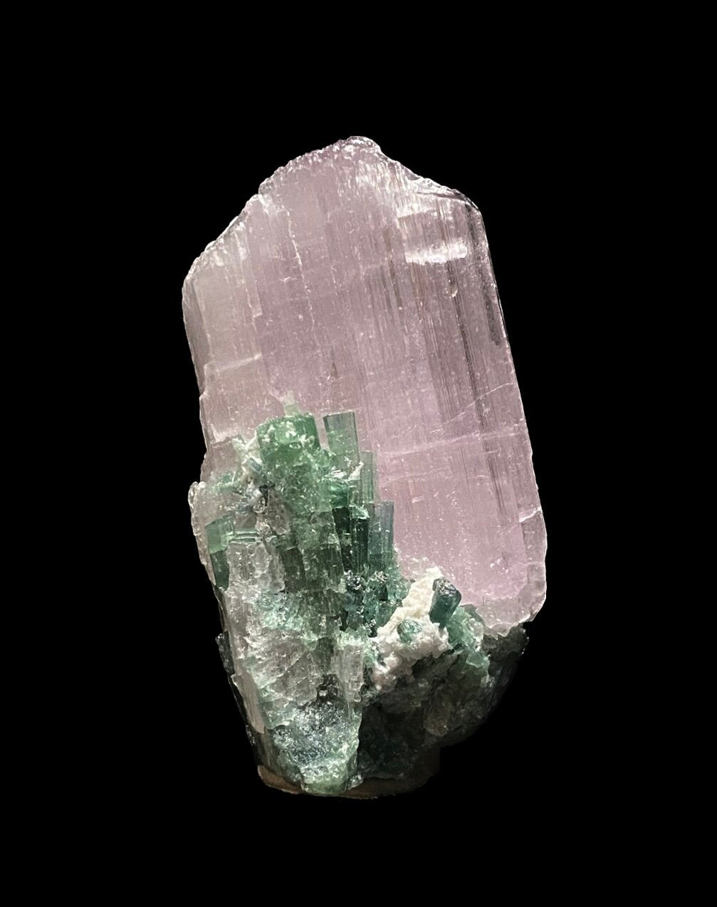 Pink Spodumene / Kunzite Crystal with Green Tourmaline