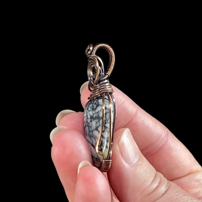 Pinolith Polished Tumble Stone & Copper Wire Wrapped Pendant