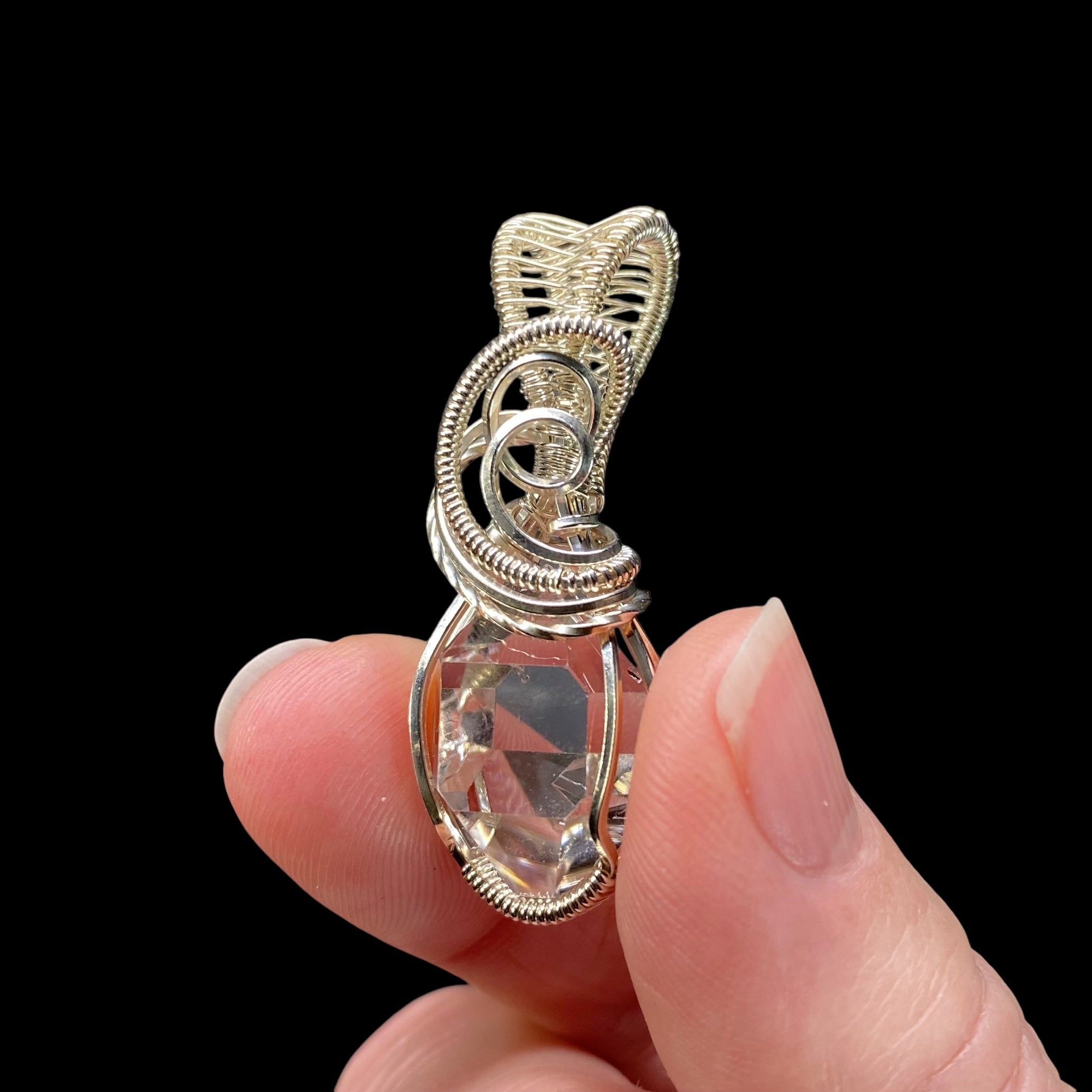 Herkimer Diamond Quartz & Sterling Silver Wire Wrapped Pendant