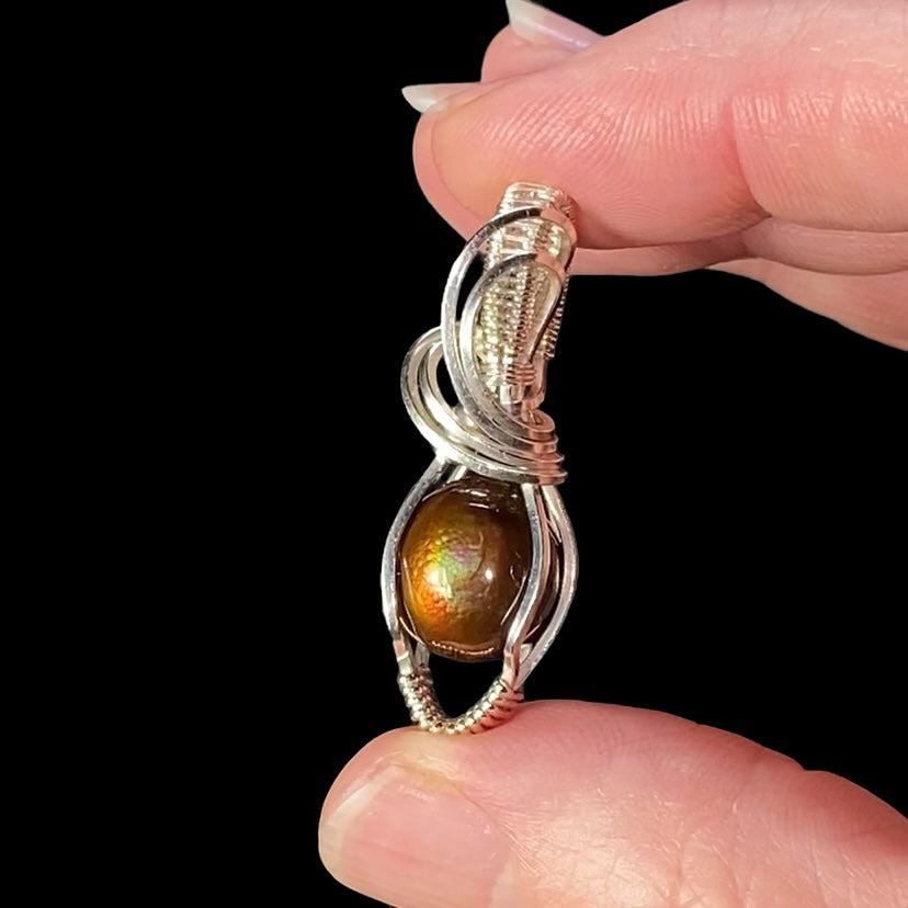Mexican Fire Agate & Sterling Silver Wire Wrapped Pendant