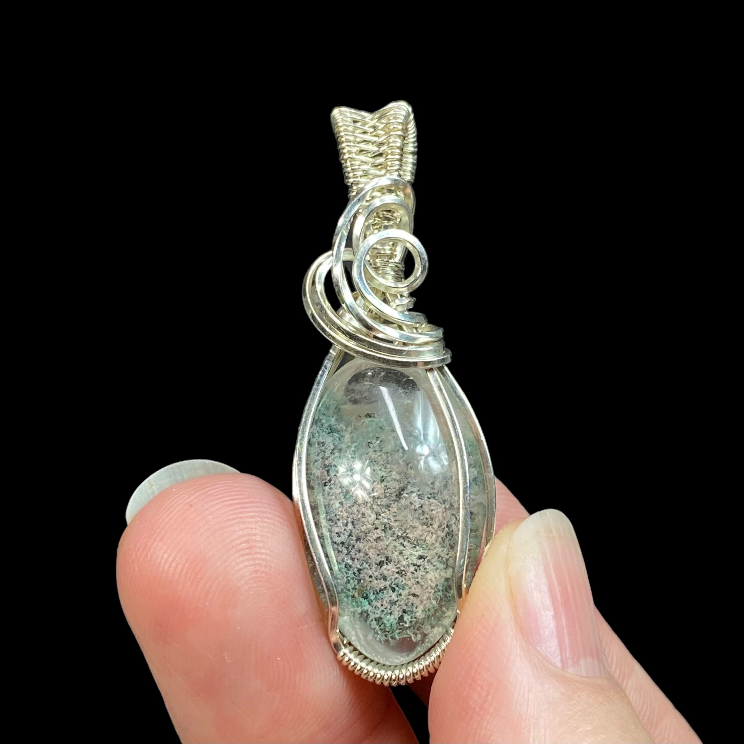 Garden Quartz & Sterling Silver Wire Wrapped Pendant