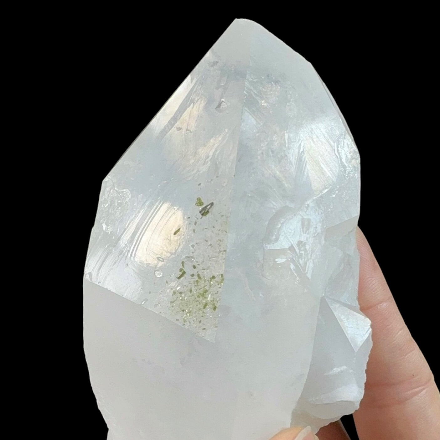 Quartz Crystal with Dark Green Epidote Crystals