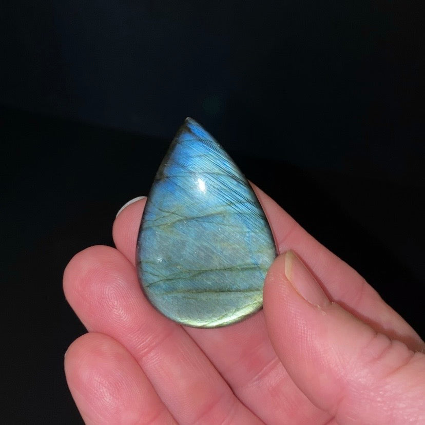 Blue Green Flash Labradorite Teardrop Shaped Cabochon