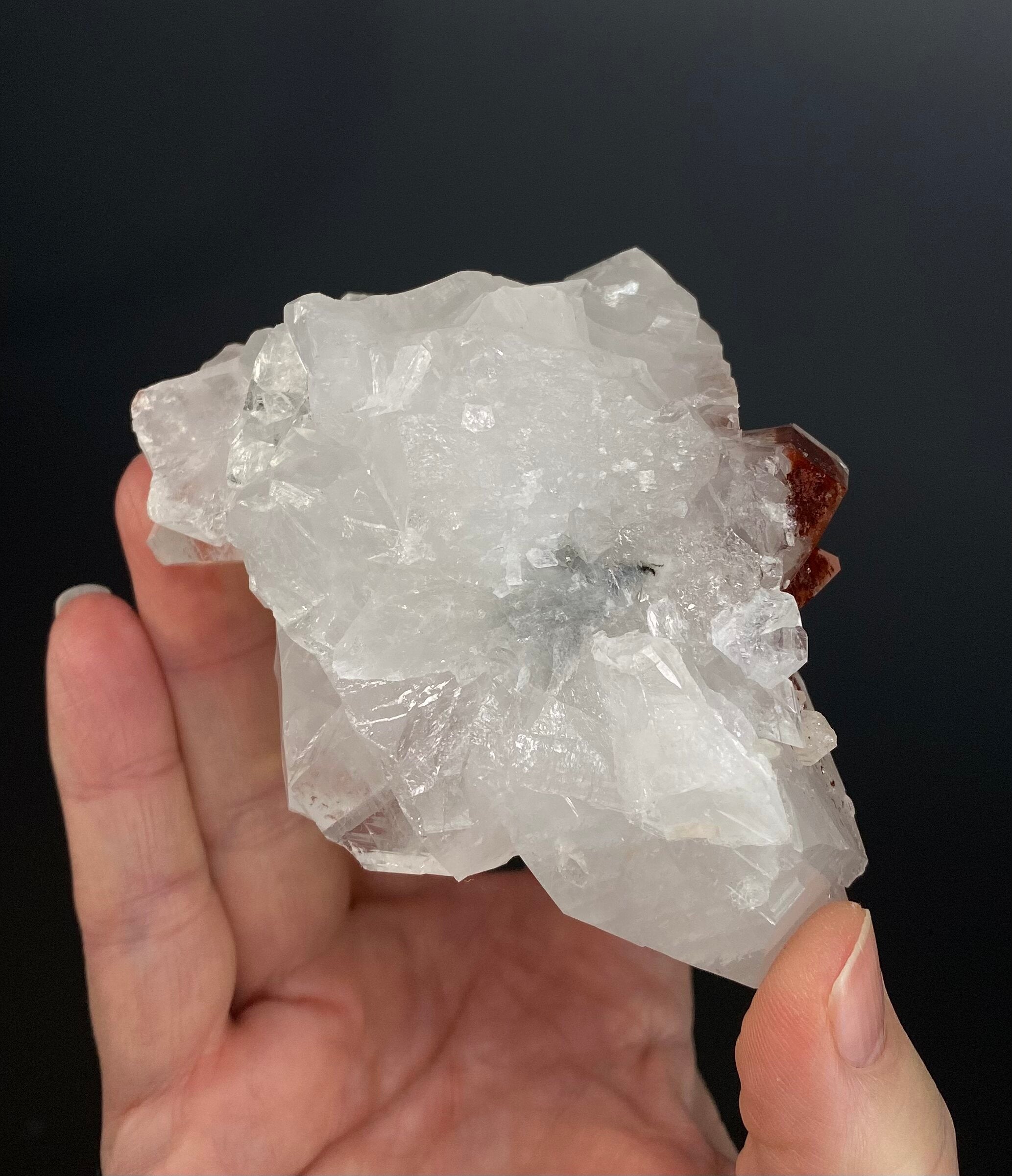 Clear Apophyllite Crystal Cluster with Hematite from Jalgaon, Maharashtra, India