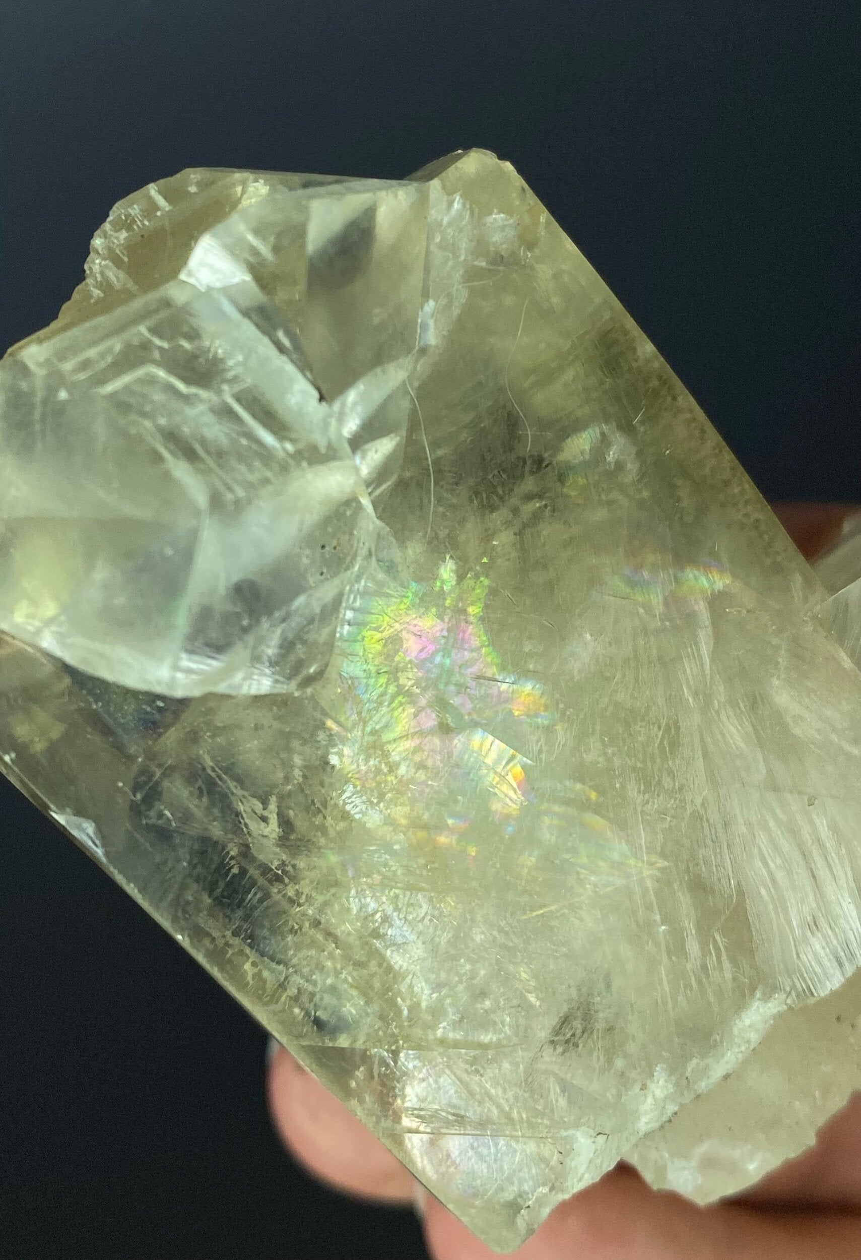 Light Golden Calcite Crystal Cluster with Rainbows