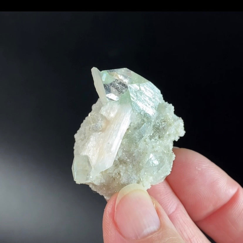 Green Apophyllite Crystal Cluster with Stilbite & Apophyllite