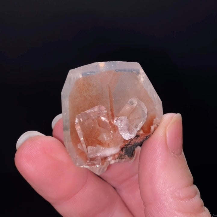 Clear Pseudo Cubic Apophyllite Crystal Red Hematite Phantom - High Vibration Crystals and Minerals