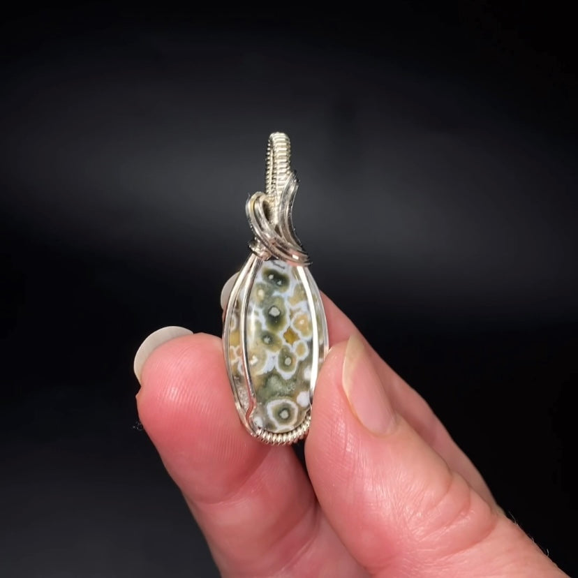 Ocean Jasper and Sterling Silver Wire Wrapped Pendant