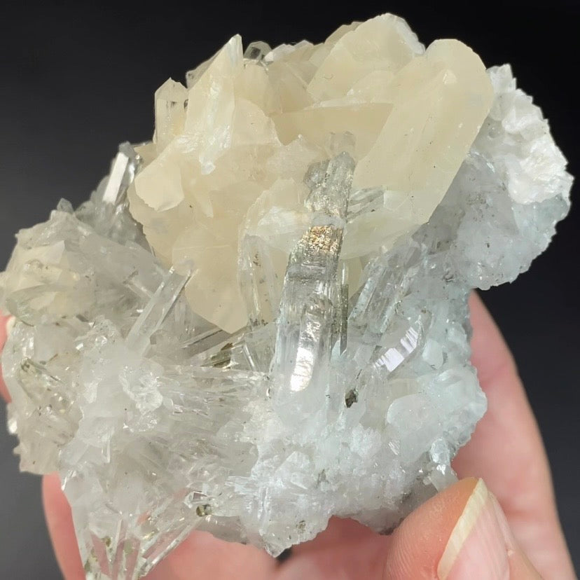 Fluorescent Calcite with Clear Quartz Crystals & Pyrite from Trepca Mine, Kosovo