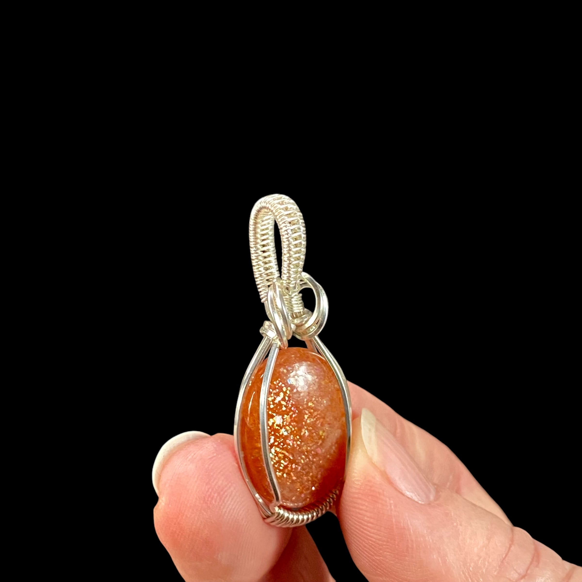 Sunstone and Sterling Silver Wire Wrapped Pendant