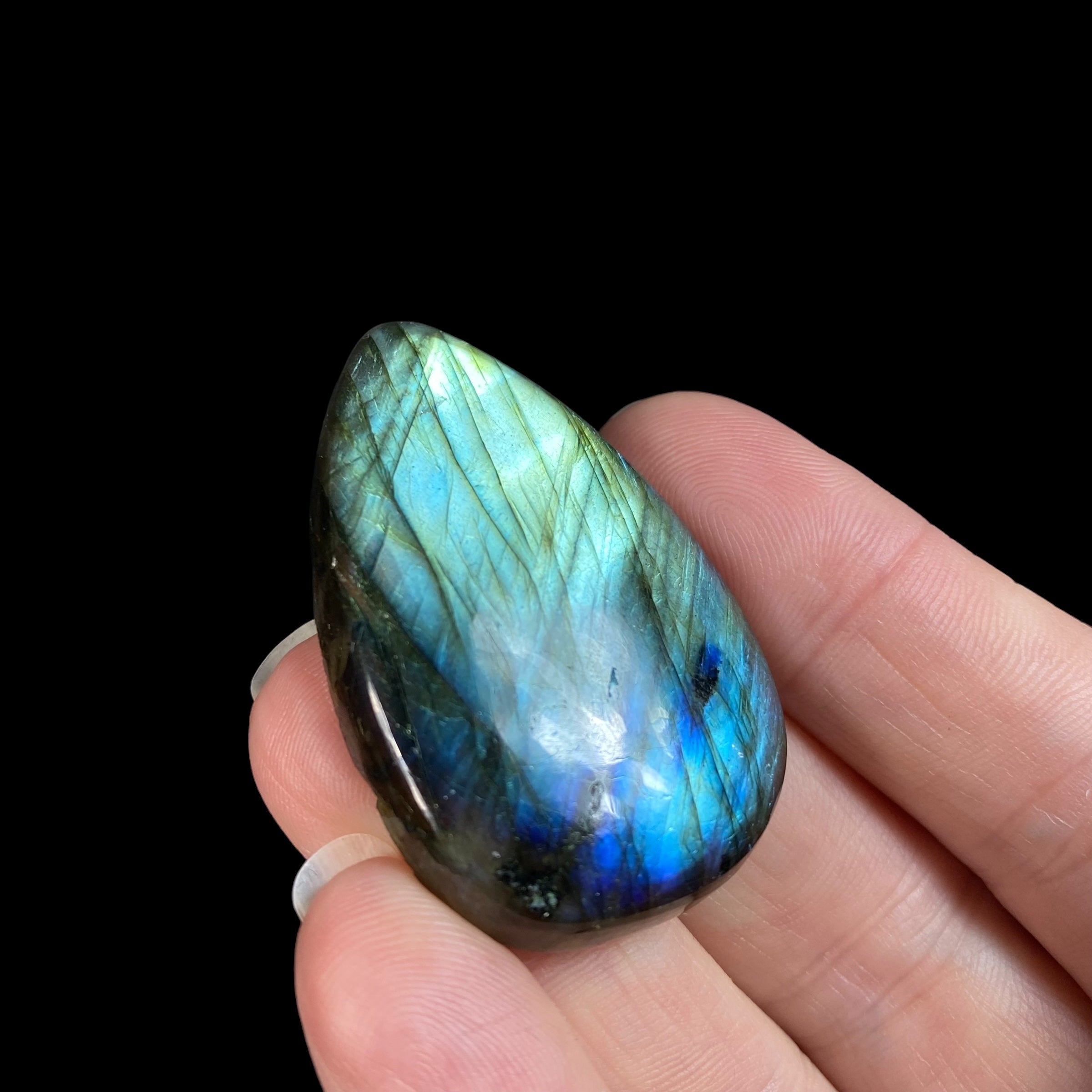 Blue Green Flash Labradorite Teardrop Shaped Cabochon