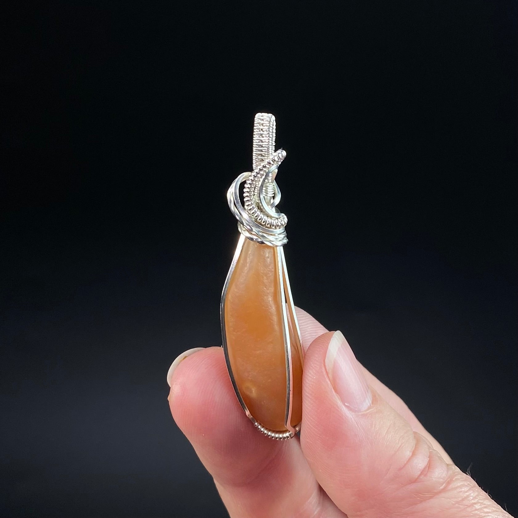 Gobi Desert Agate & Tarnish Resistant Argentium Silver Wire Wrapped Pendant