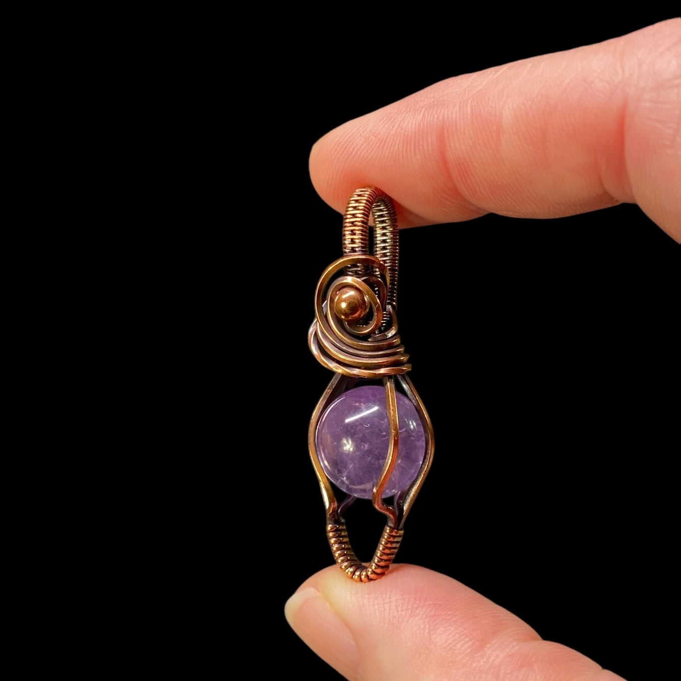 Amethyst Sphere and Copper Wire Wrapped Pendant