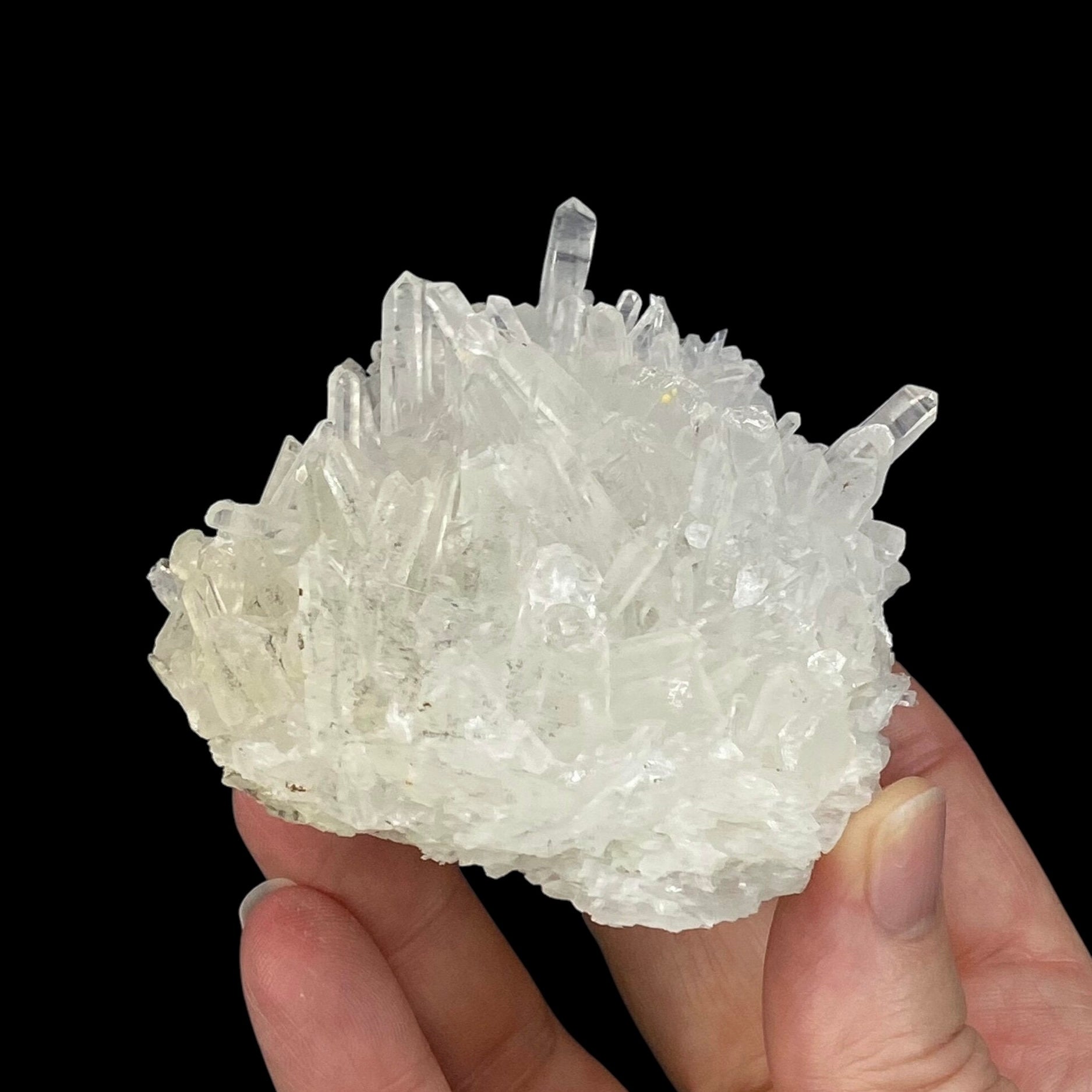 Clear Quartz Needle Cluster with Fluorescent Calcite from Trepca Mine Complex, Kosovo