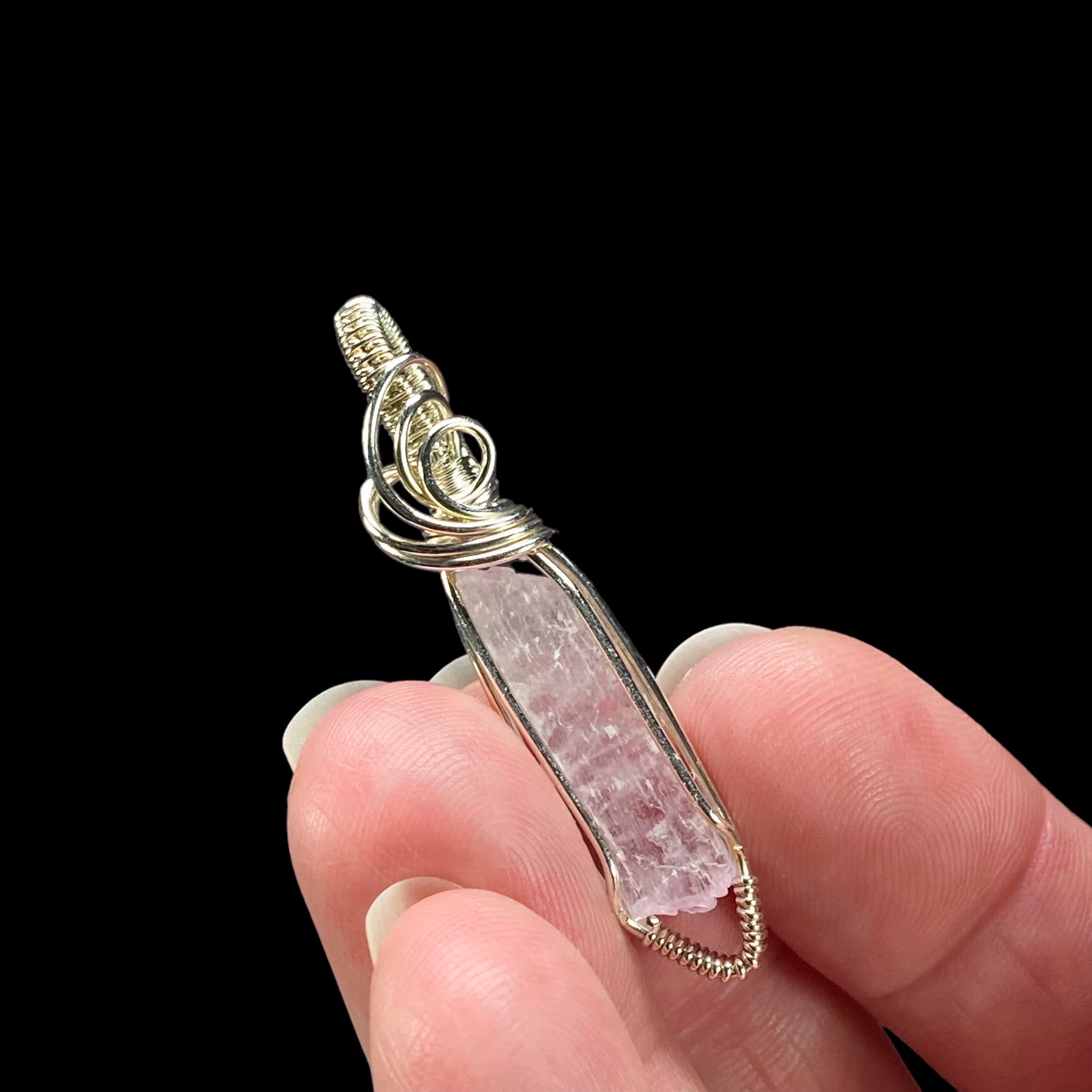 Fluorescent Spodumene Kunzite & Sterling Silver Wire Wrapped Pendant