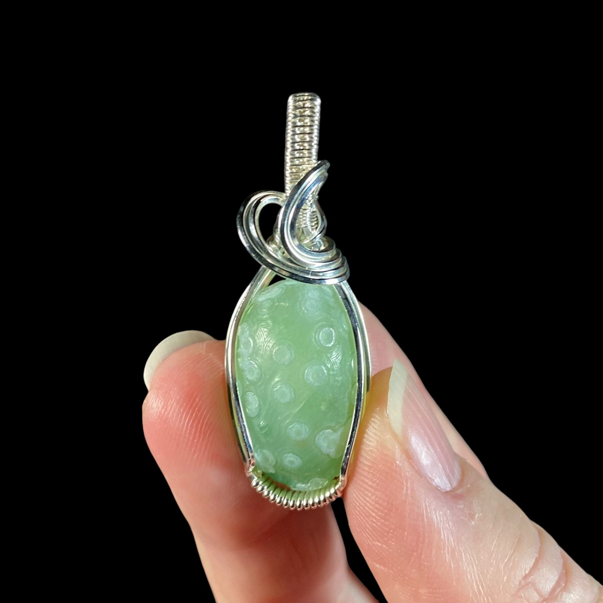 Gobi Desert Agate and Sterling Silver Wire Wrapped Pendant